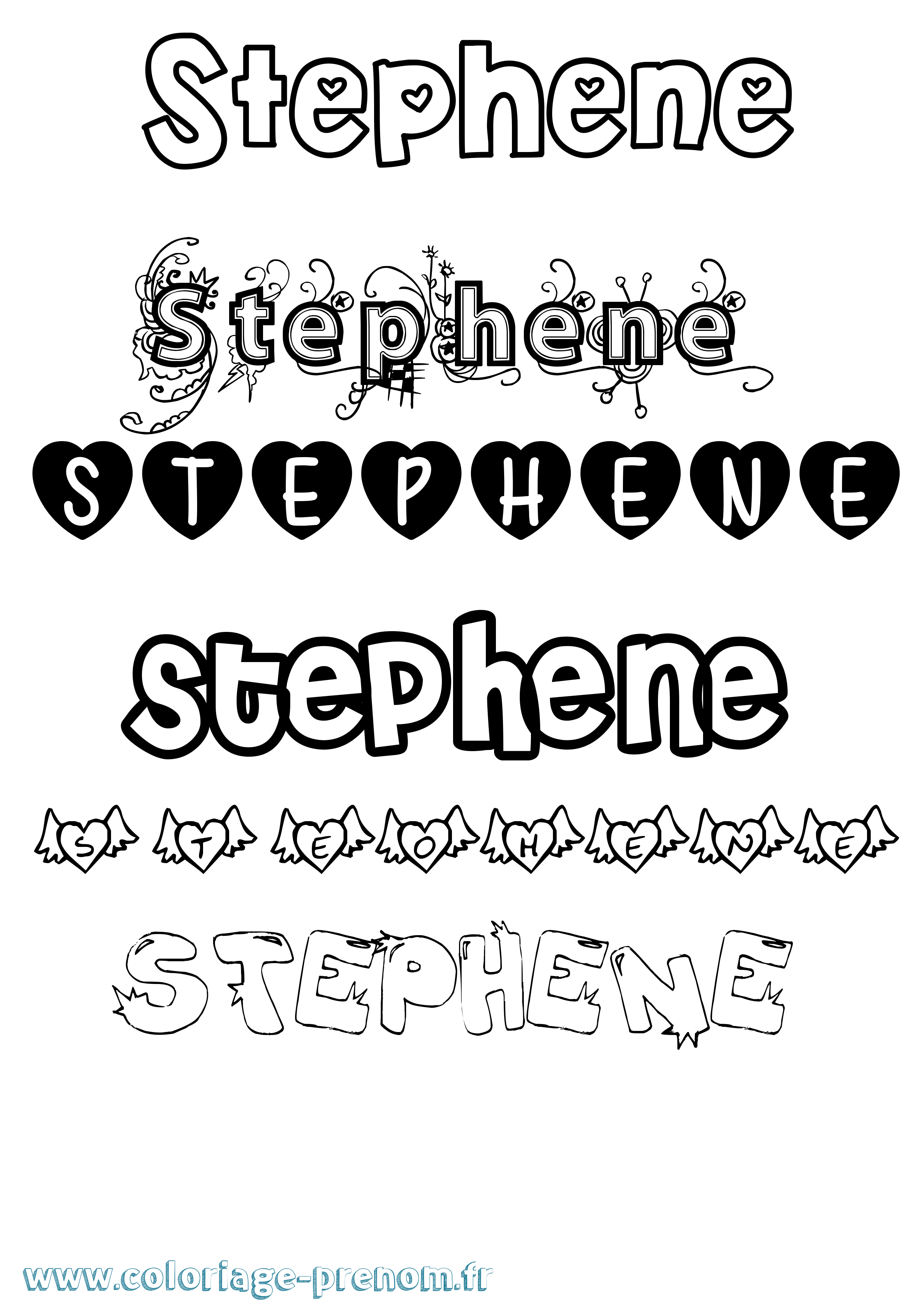 Coloriage prénom Stephene Girly