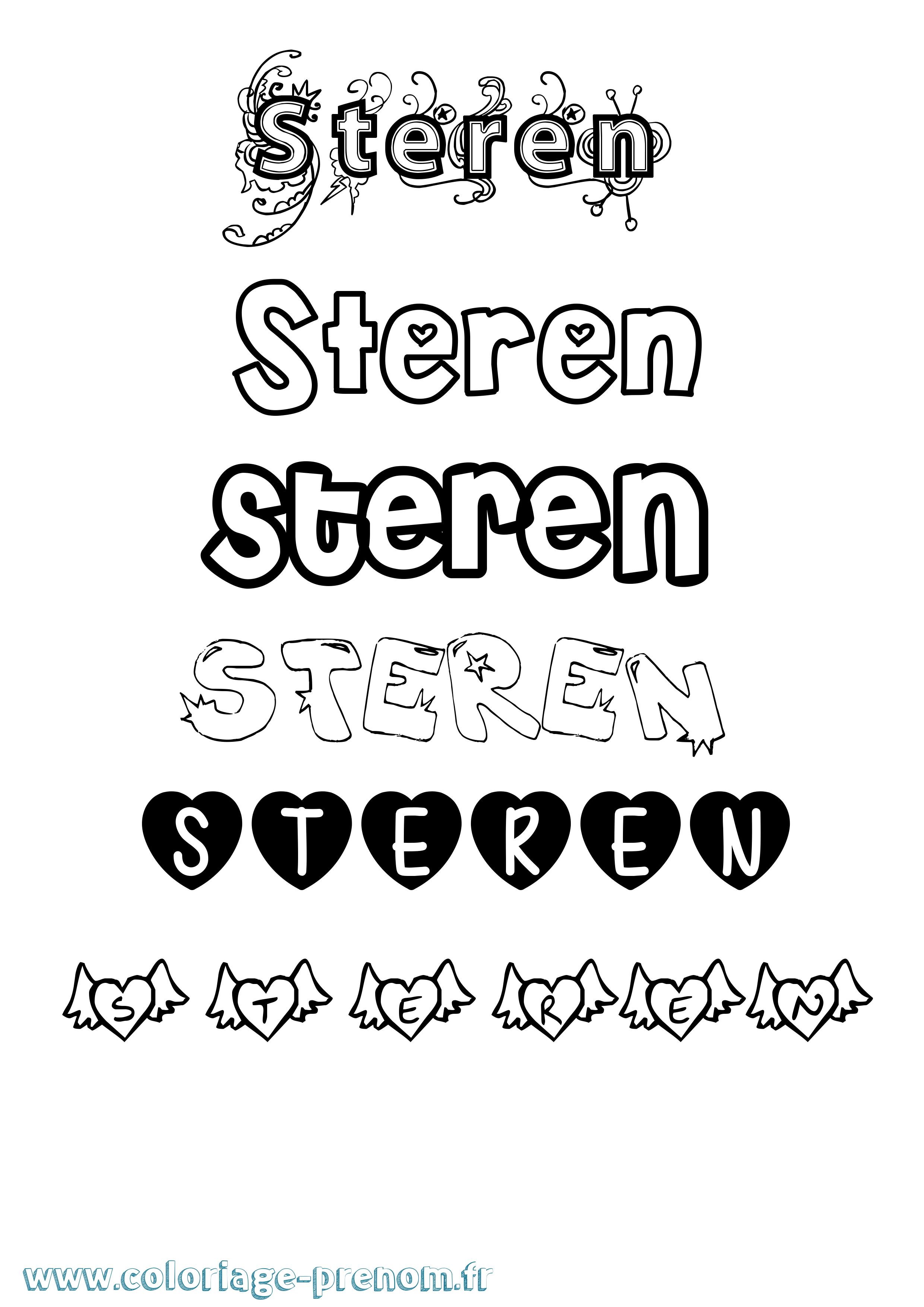 Coloriage Steren Girly Coloriage prénom Steren Girly