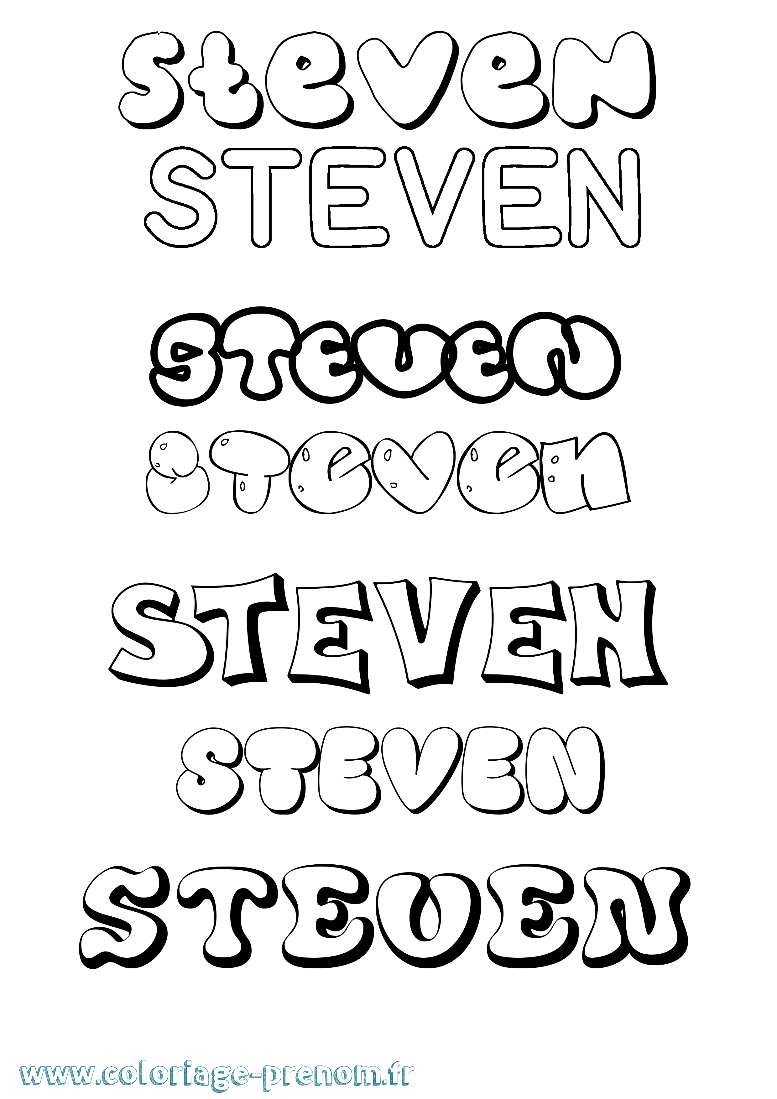 Coloriage prénom Steven Bubble