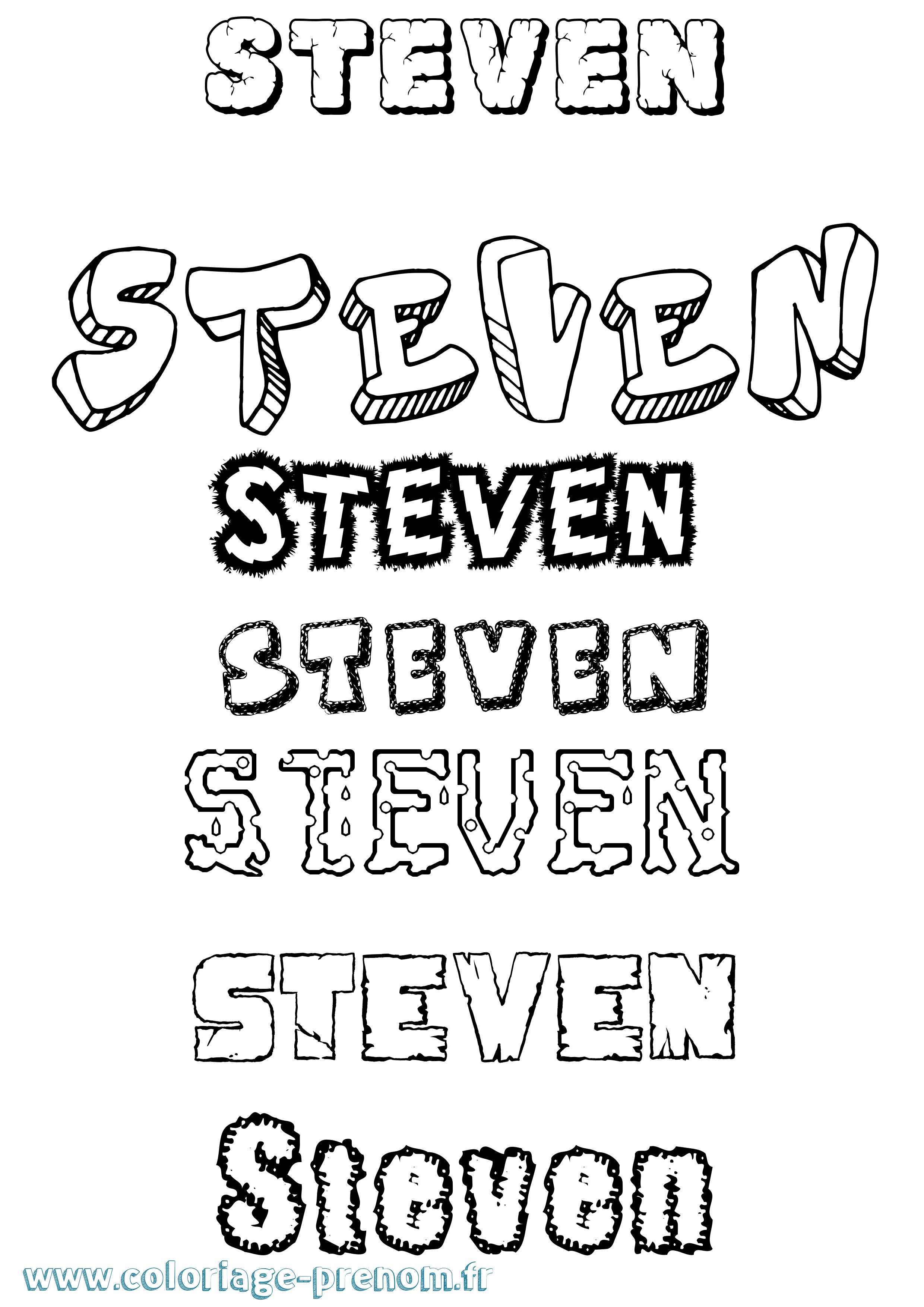 Coloriage prénom Steven Destructuré