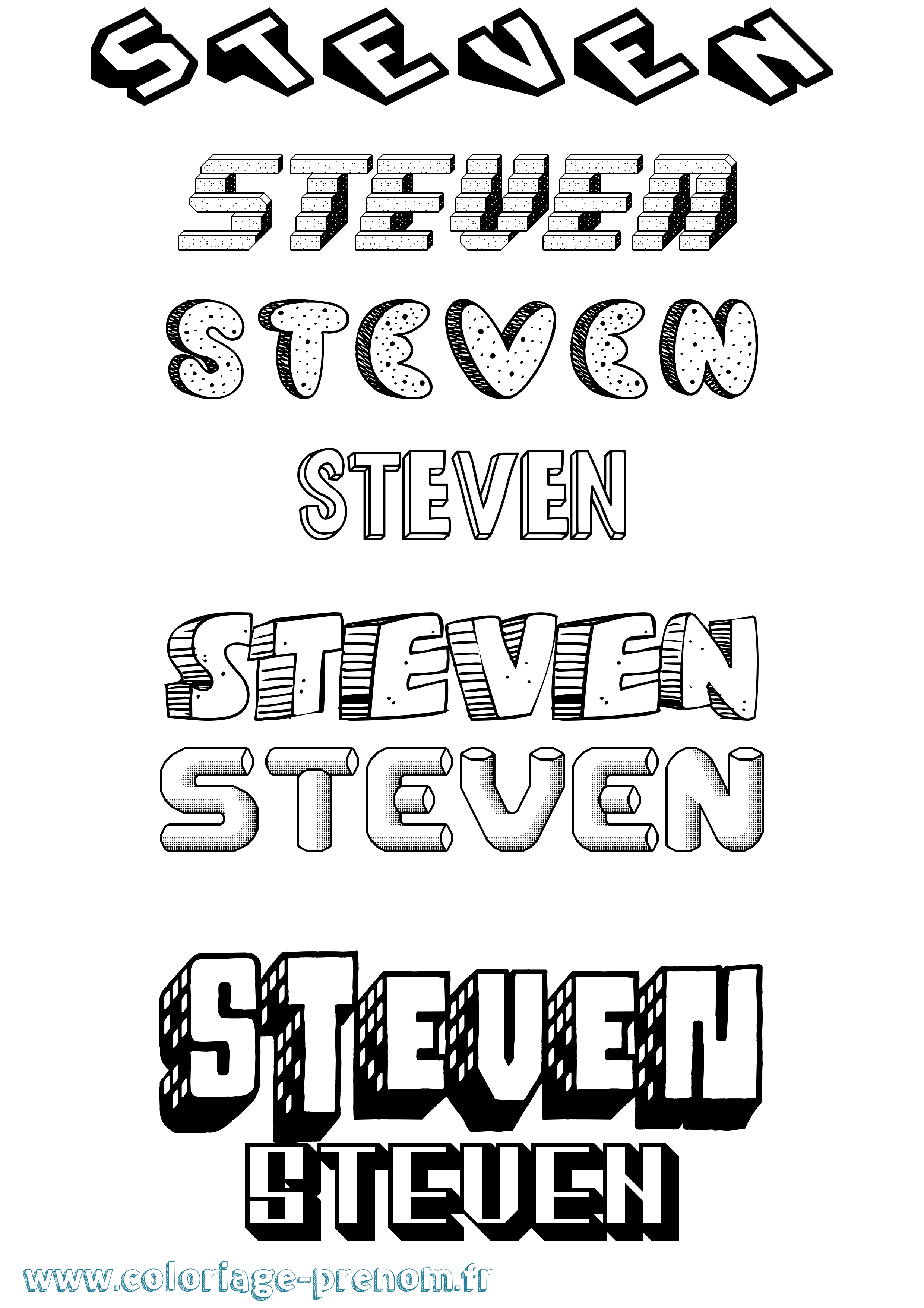 Coloriage prénom Steven Effet 3D