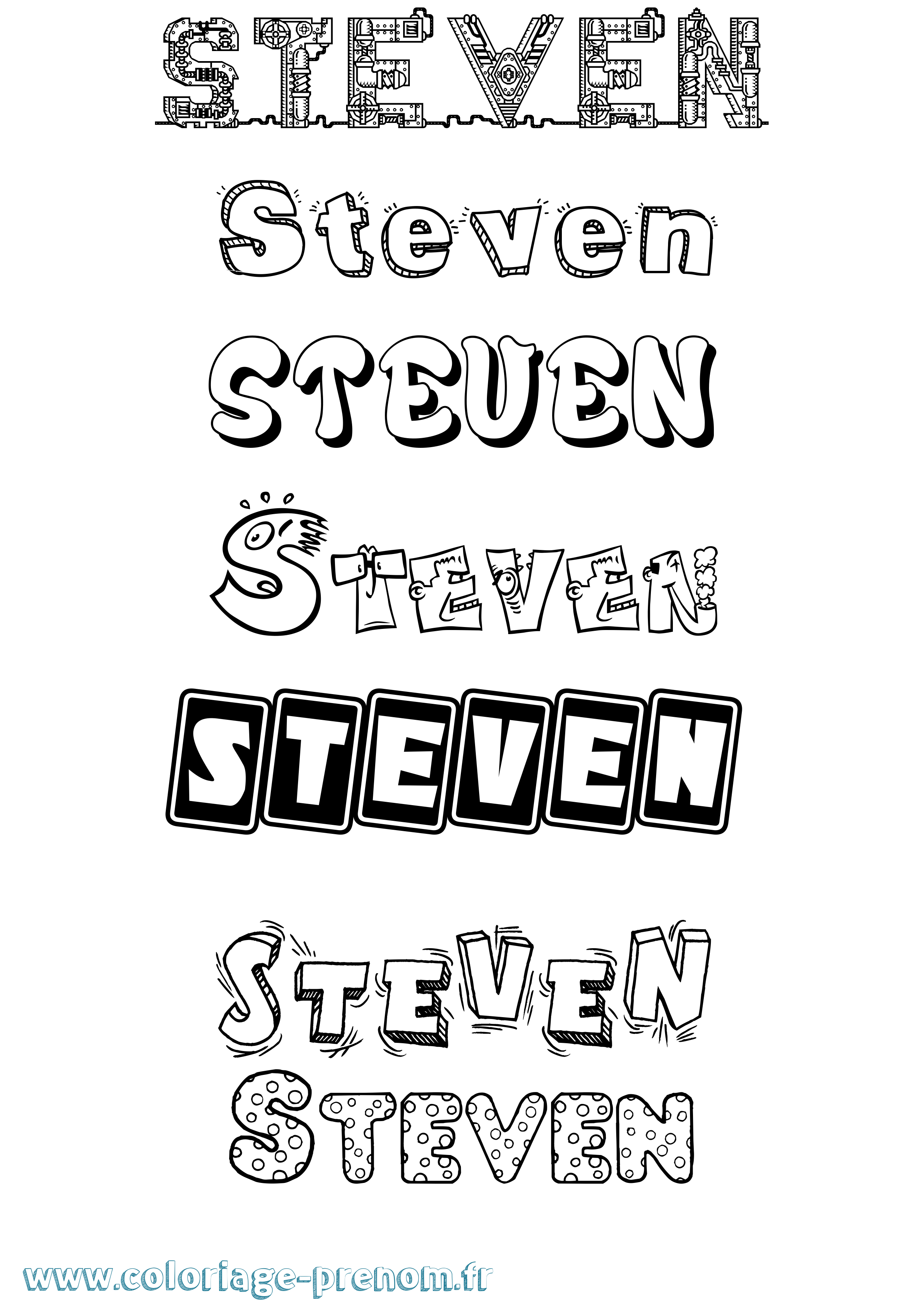 Coloriage prénom Steven Fun