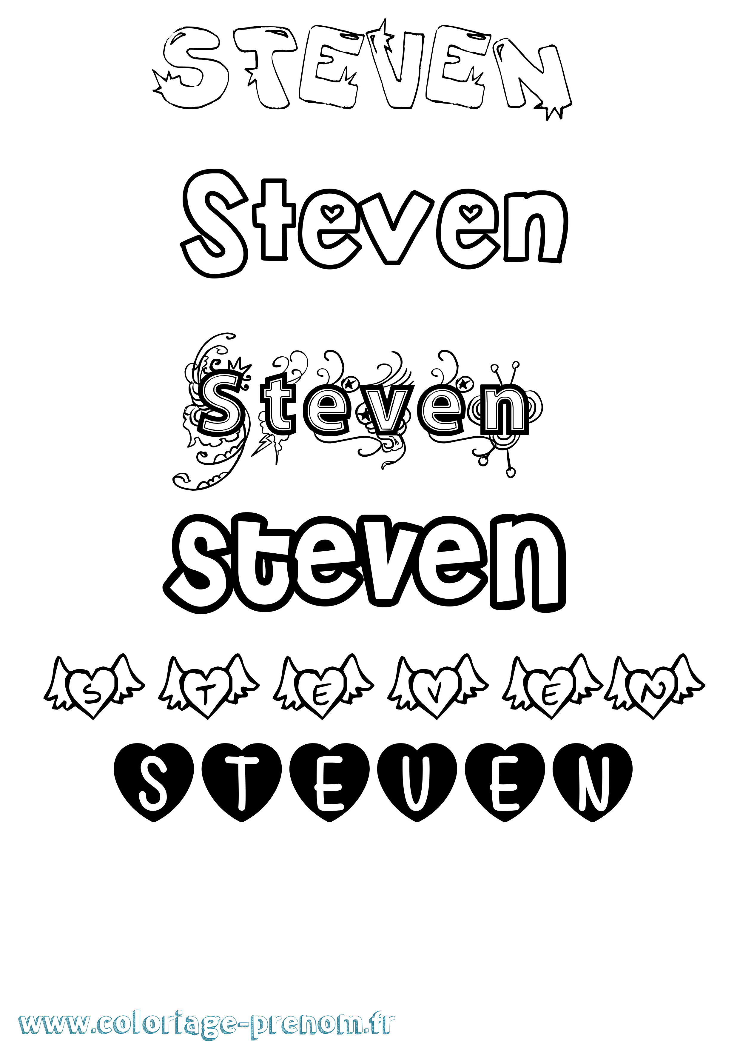 Coloriage prénom Steven Girly