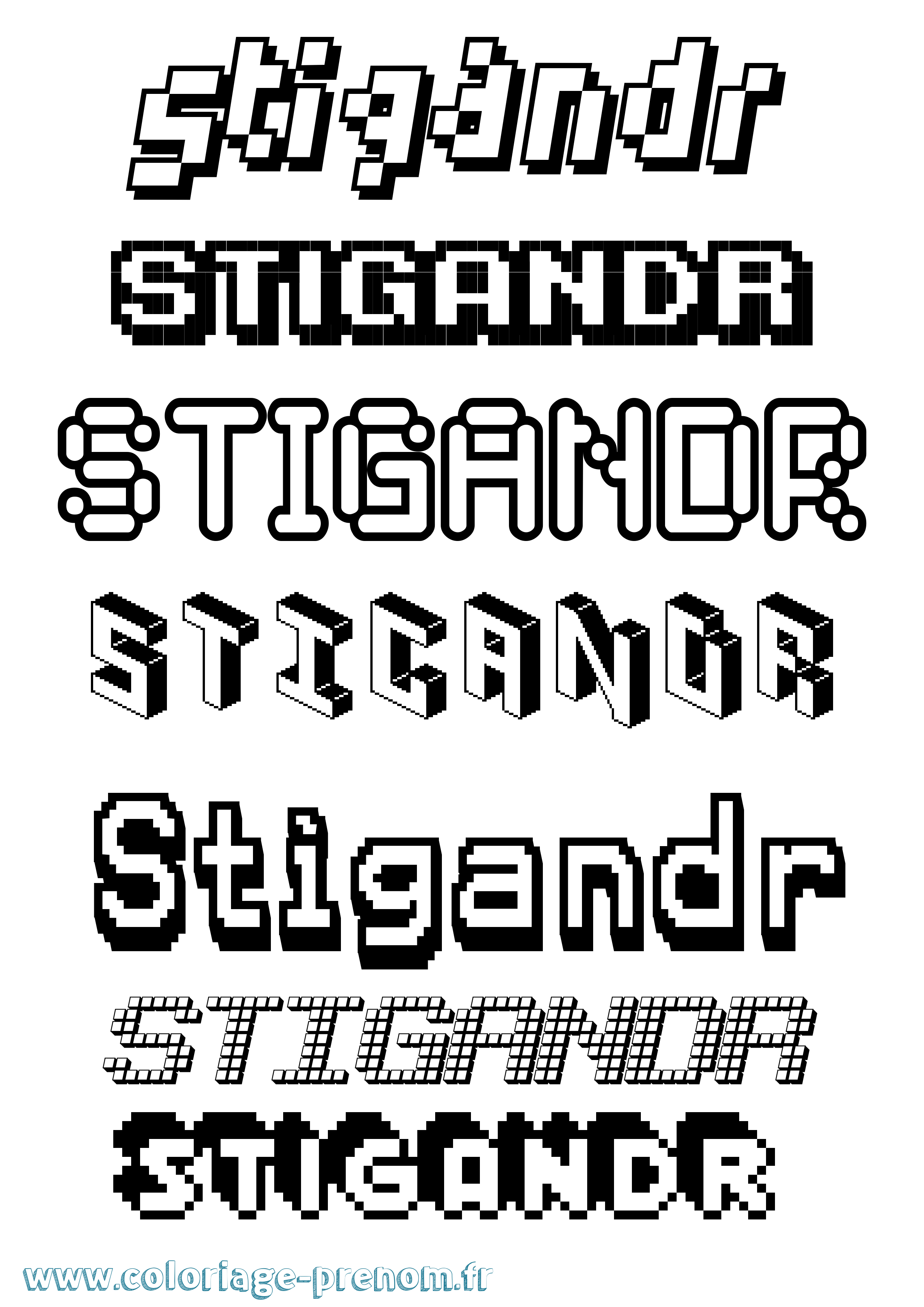 Coloriage prénom Stígandr Pixel