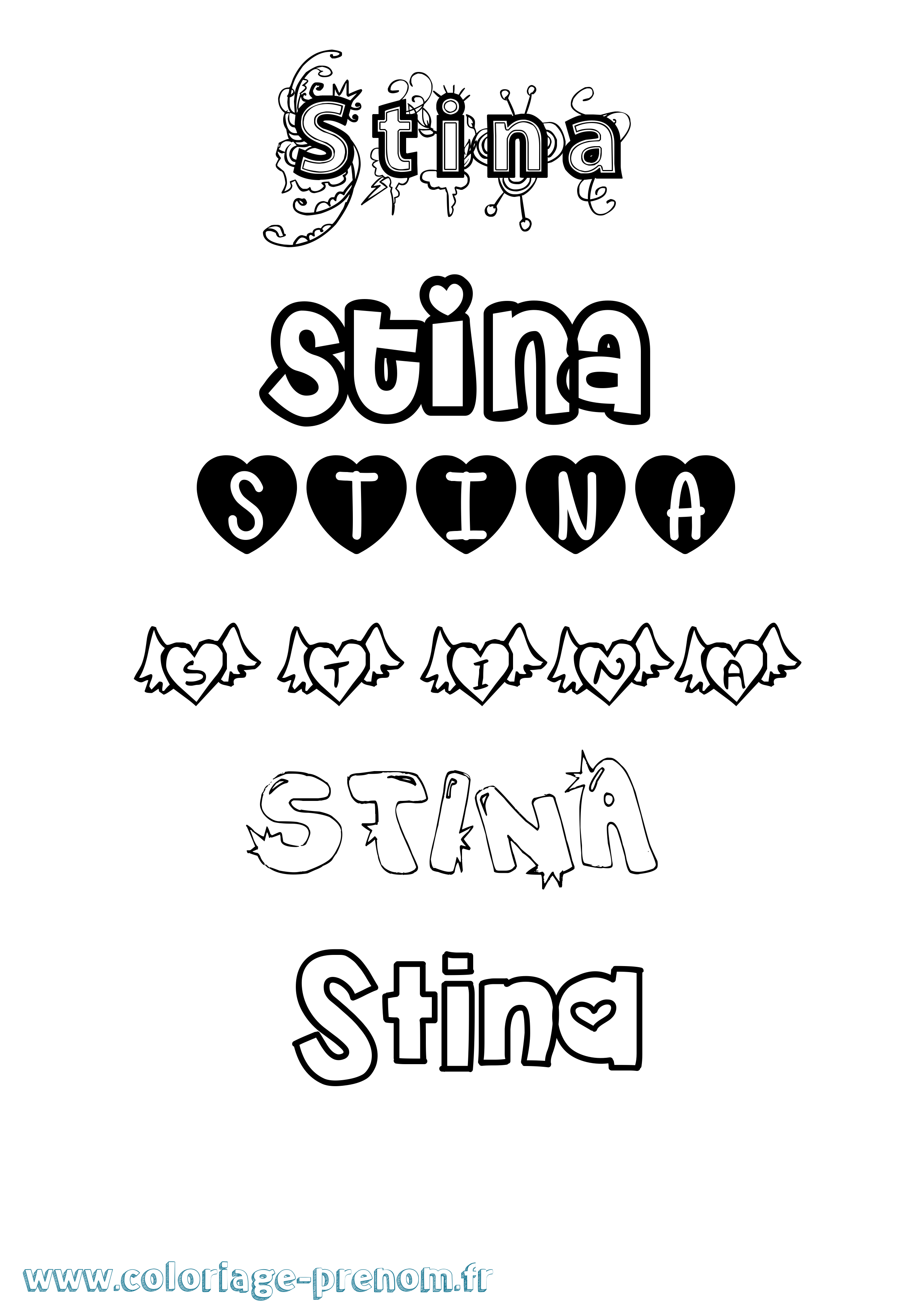 Coloriage prénom Stina Girly