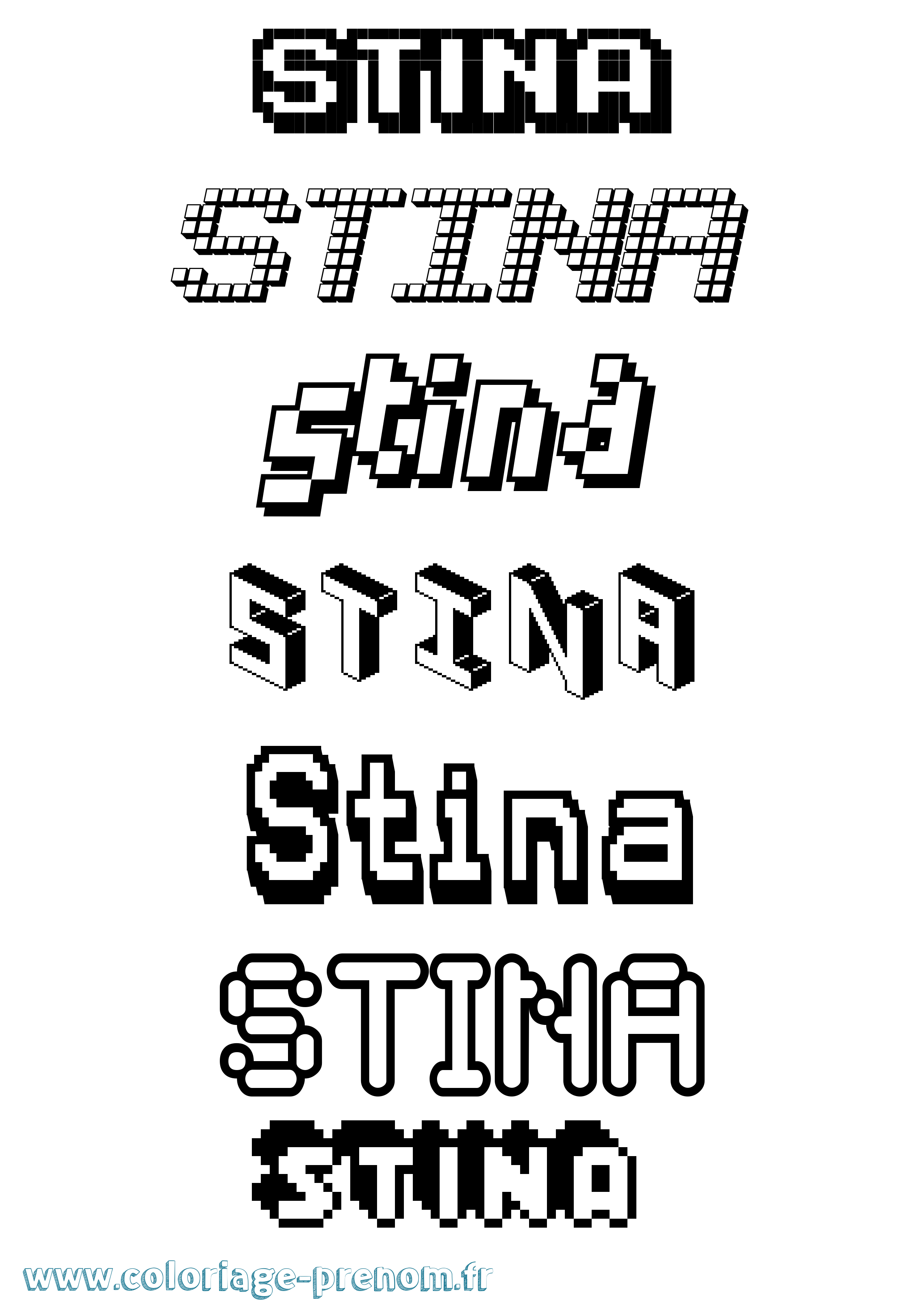 Coloriage prénom Stina Pixel