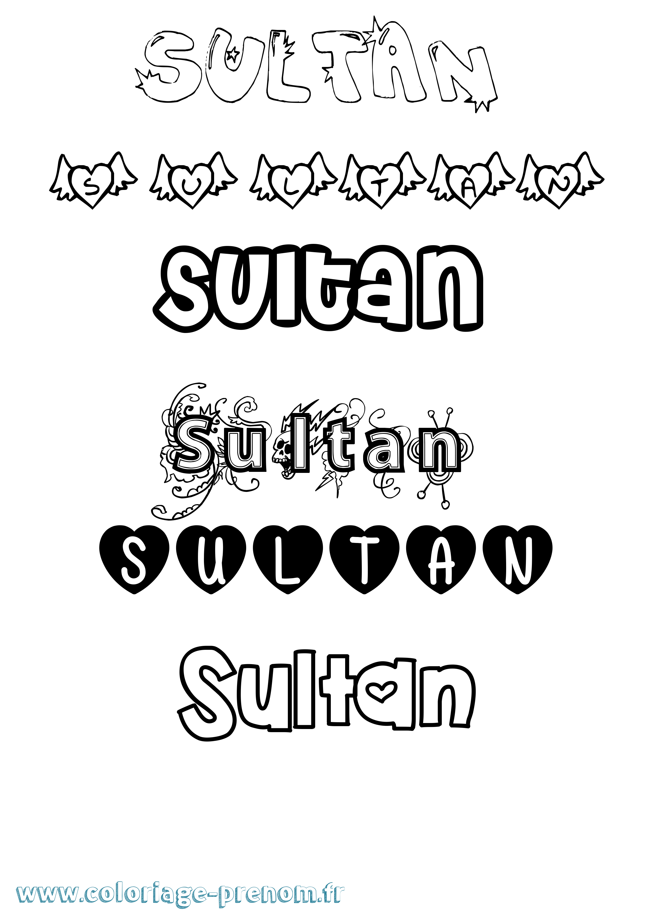 Coloriage prénom Sultan Girly