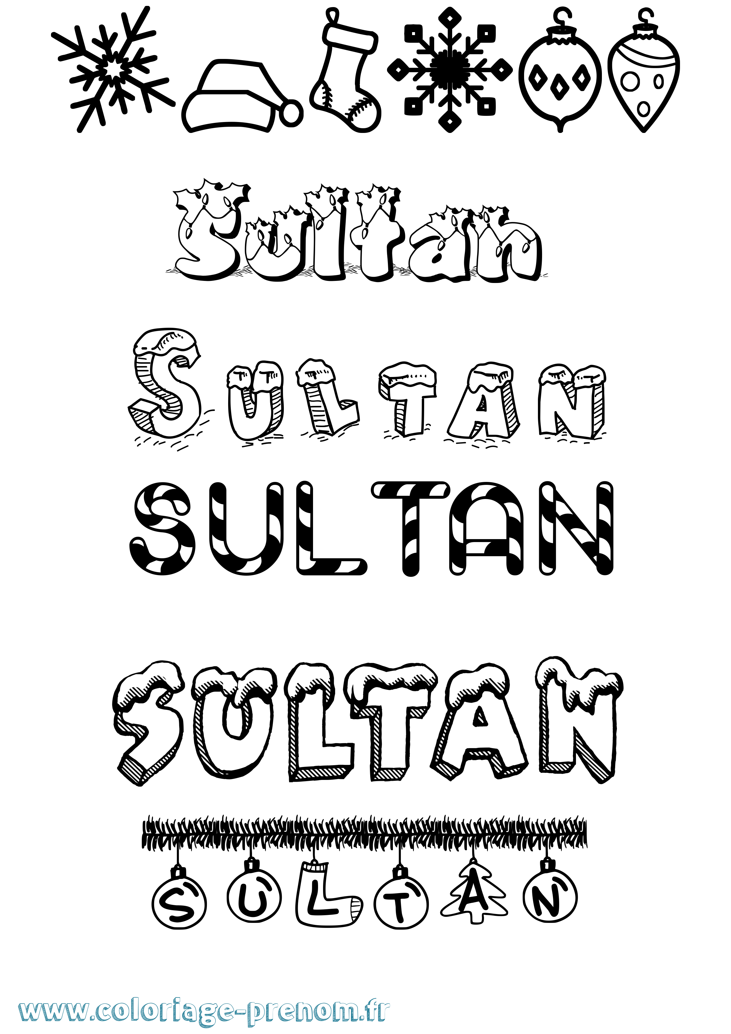 Coloriage prénom Sultan Noël
