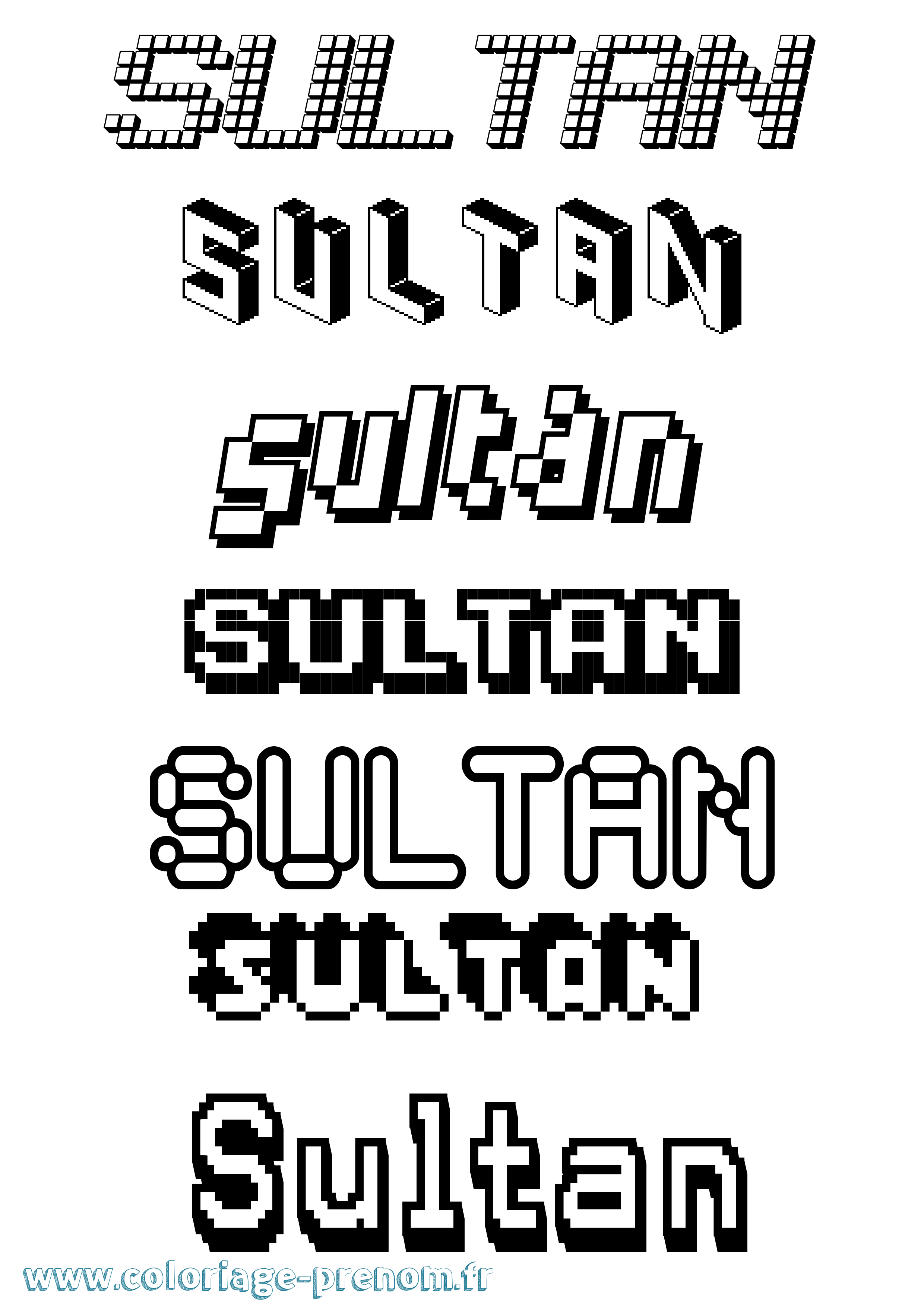 Coloriage prénom Sultan Pixel