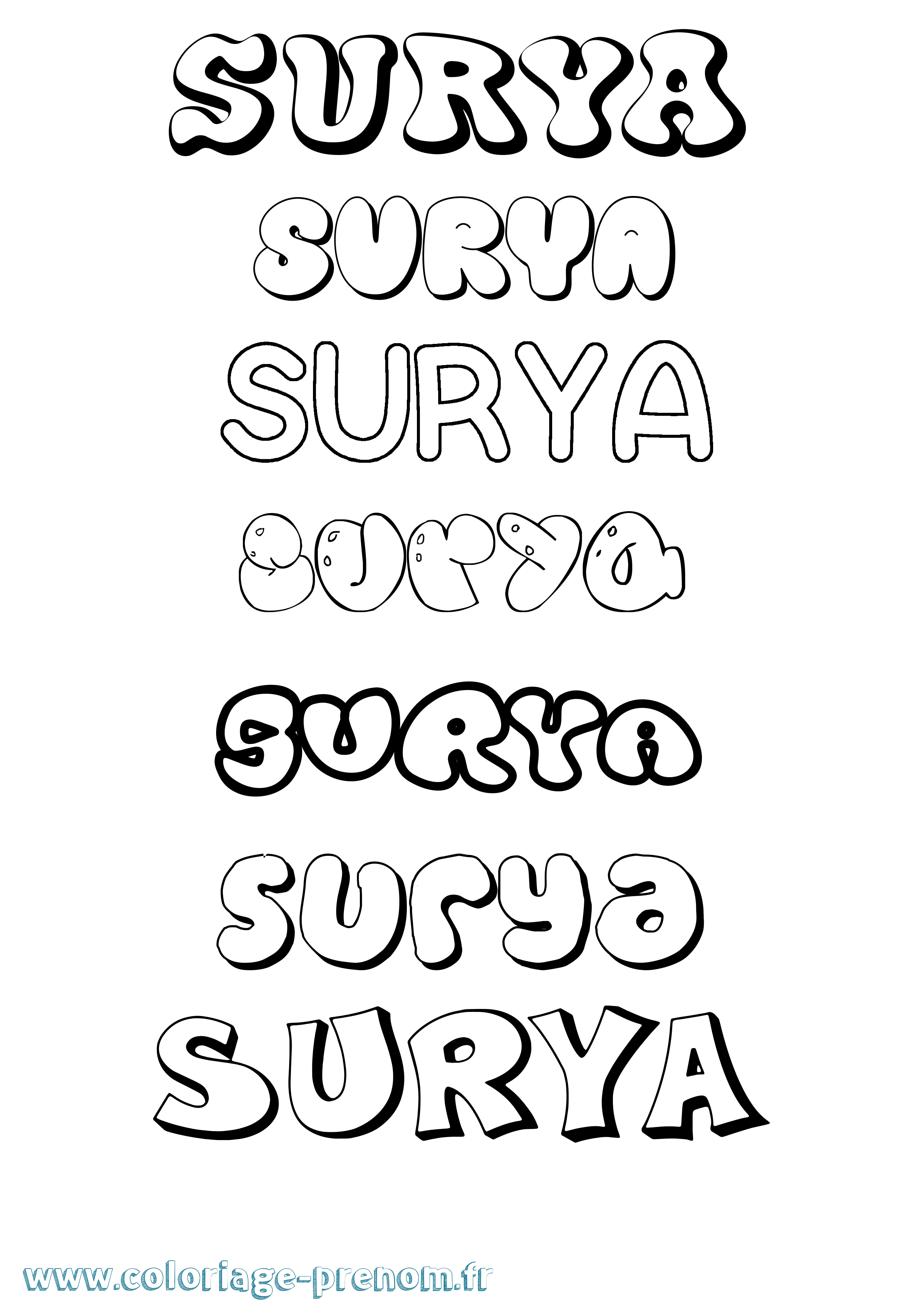 Coloriage prénom Surya Bubble