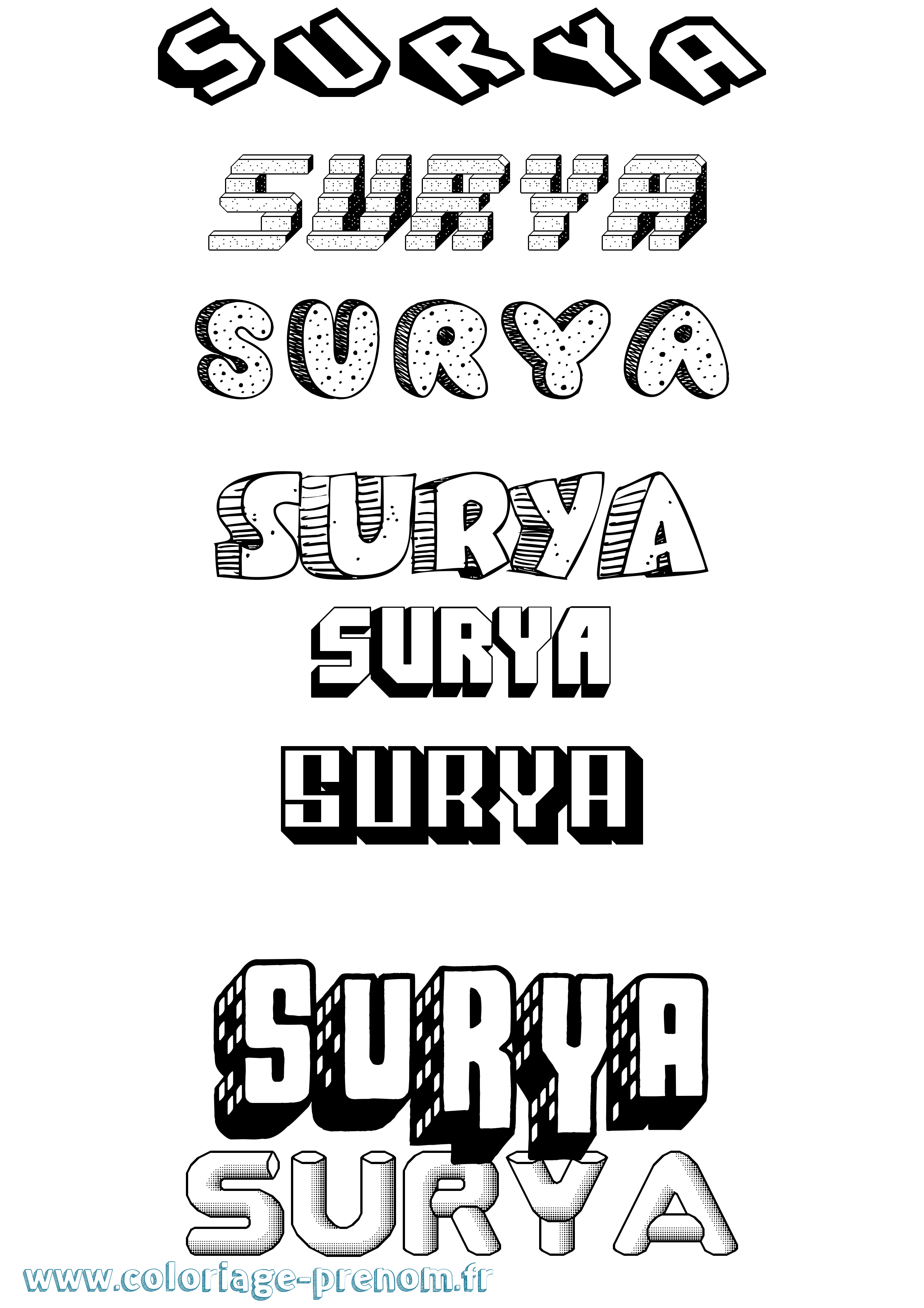 Coloriage prénom Surya Effet 3D