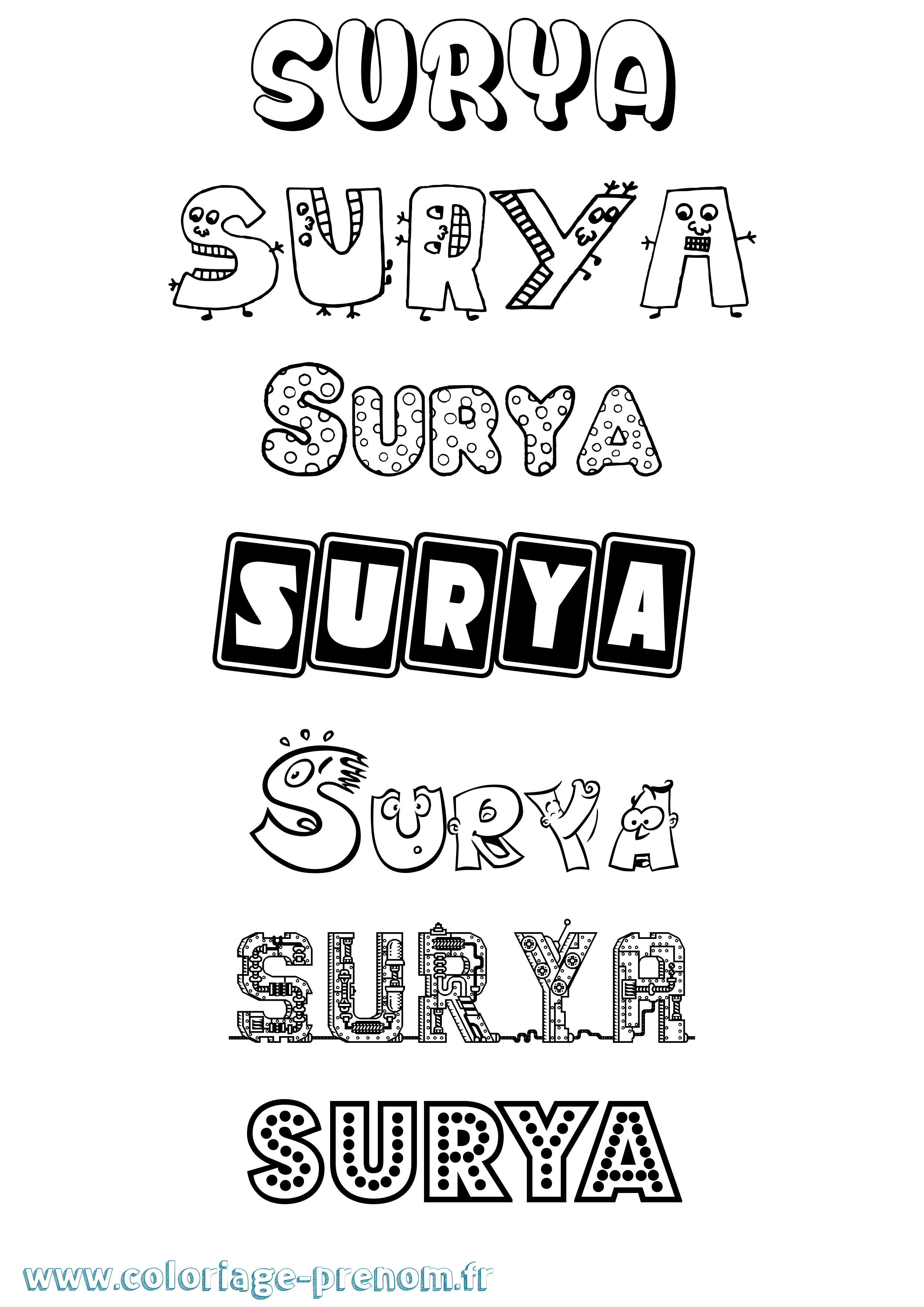 Coloriage prénom Surya Fun