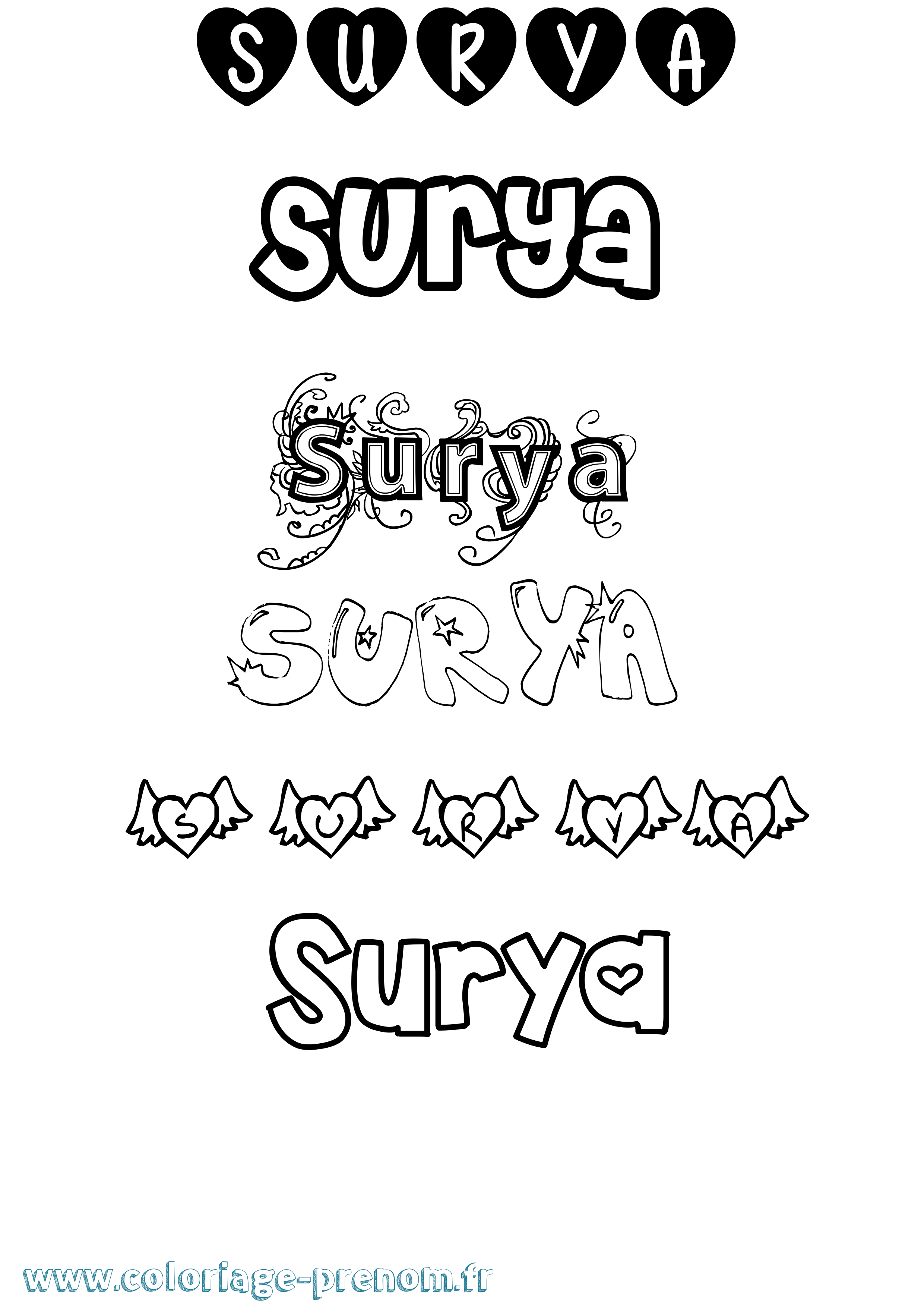 Coloriage prénom Surya Girly