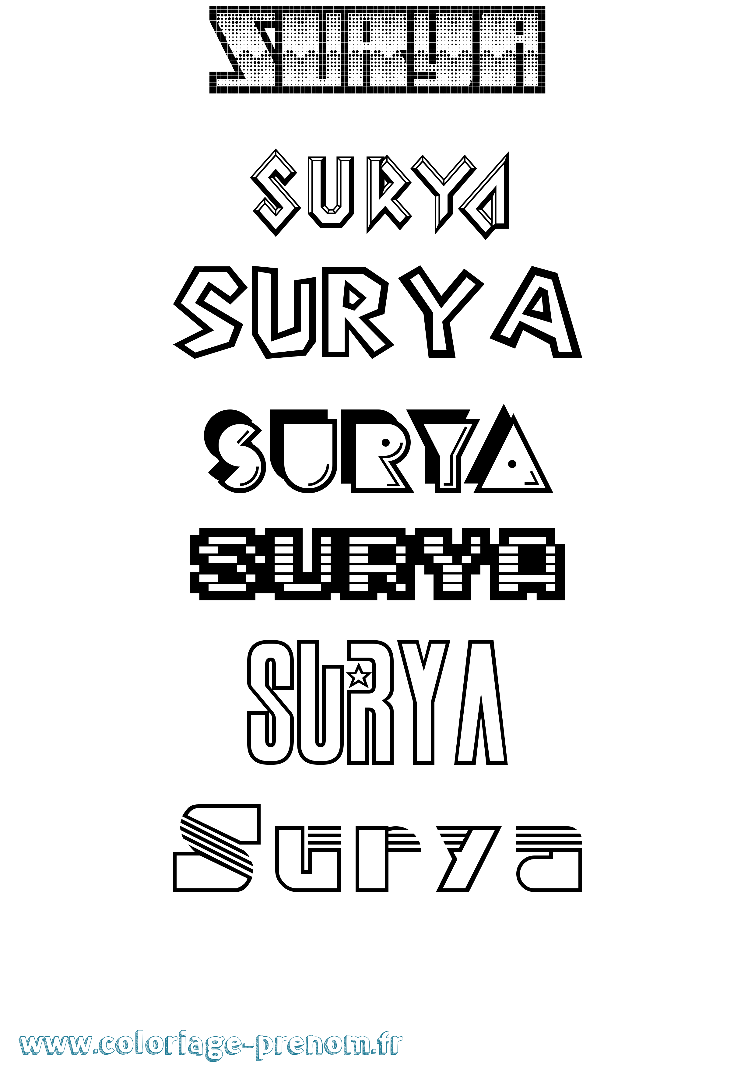 Coloriage prénom Surya Jeux Vidéos