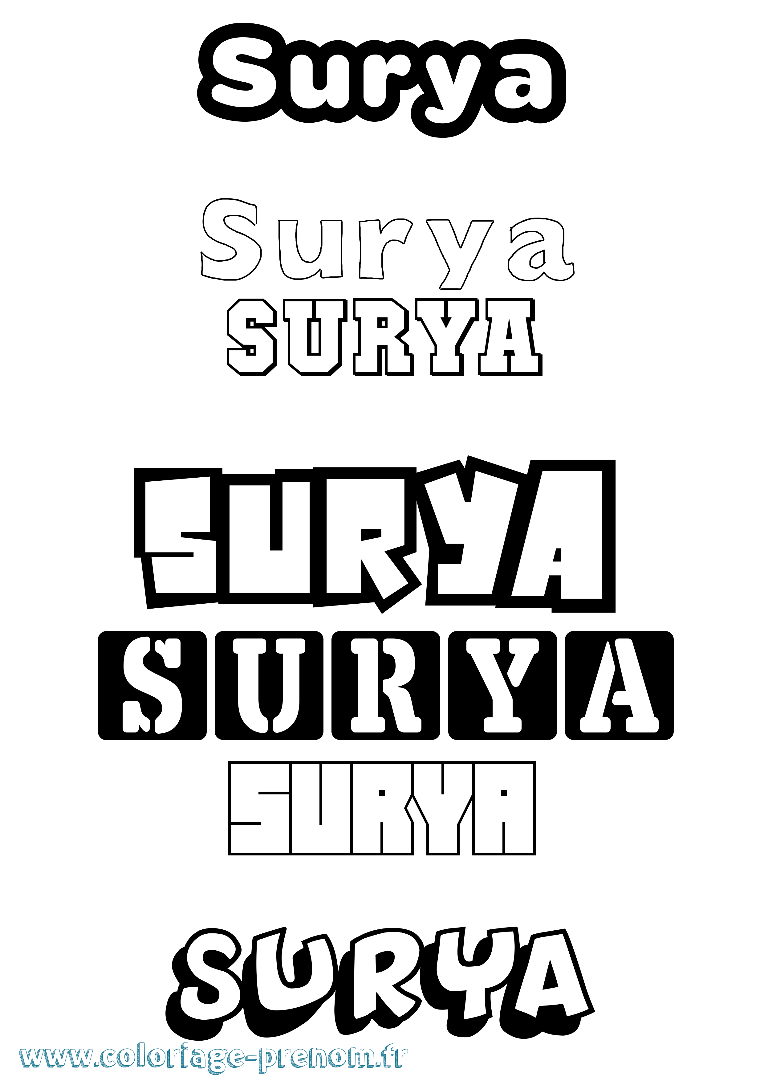 Coloriage prénom Surya Simple