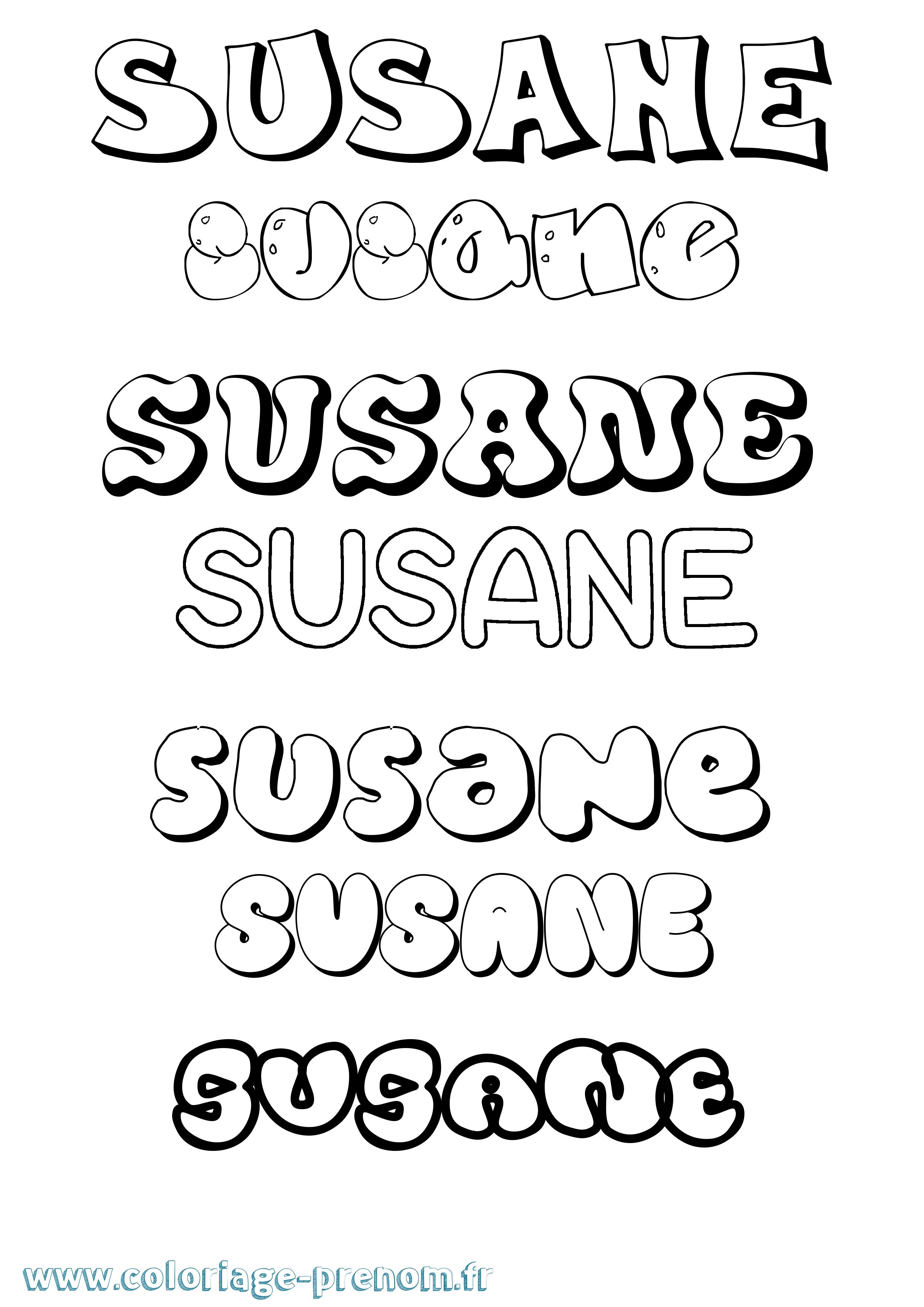 Coloriage prénom Susane Bubble