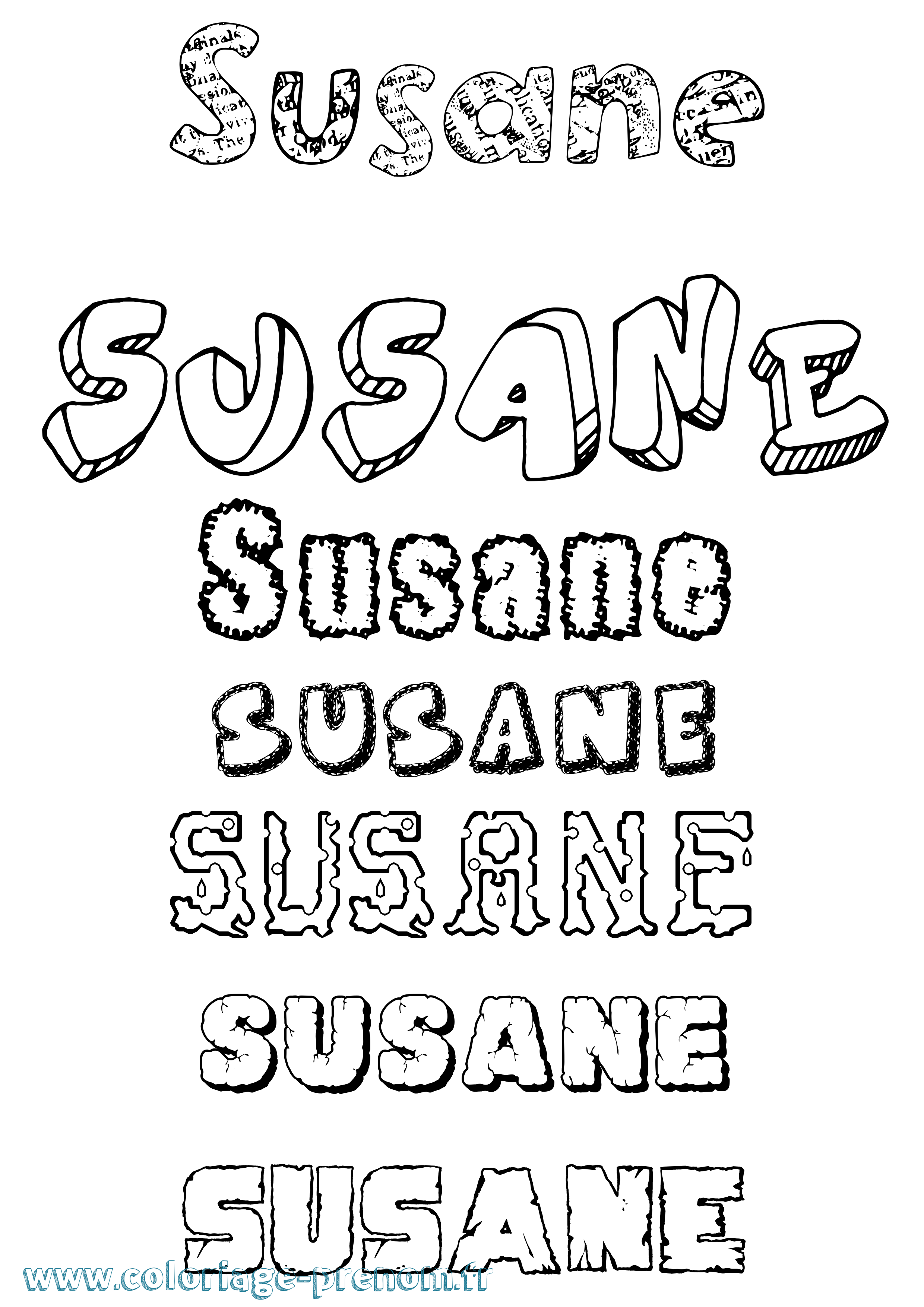 Coloriage prénom Susane Destructuré
