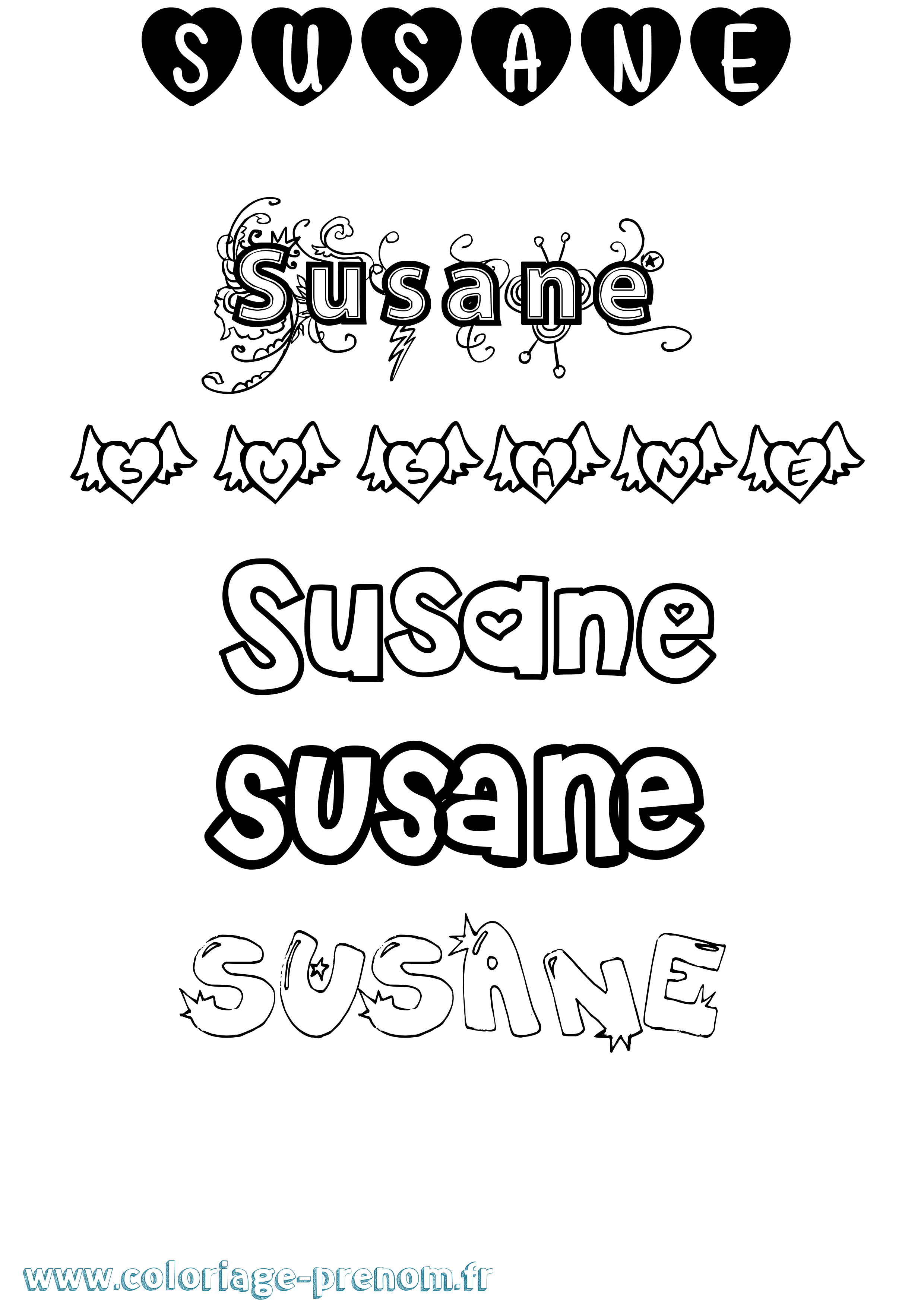 Coloriage prénom Susane Girly