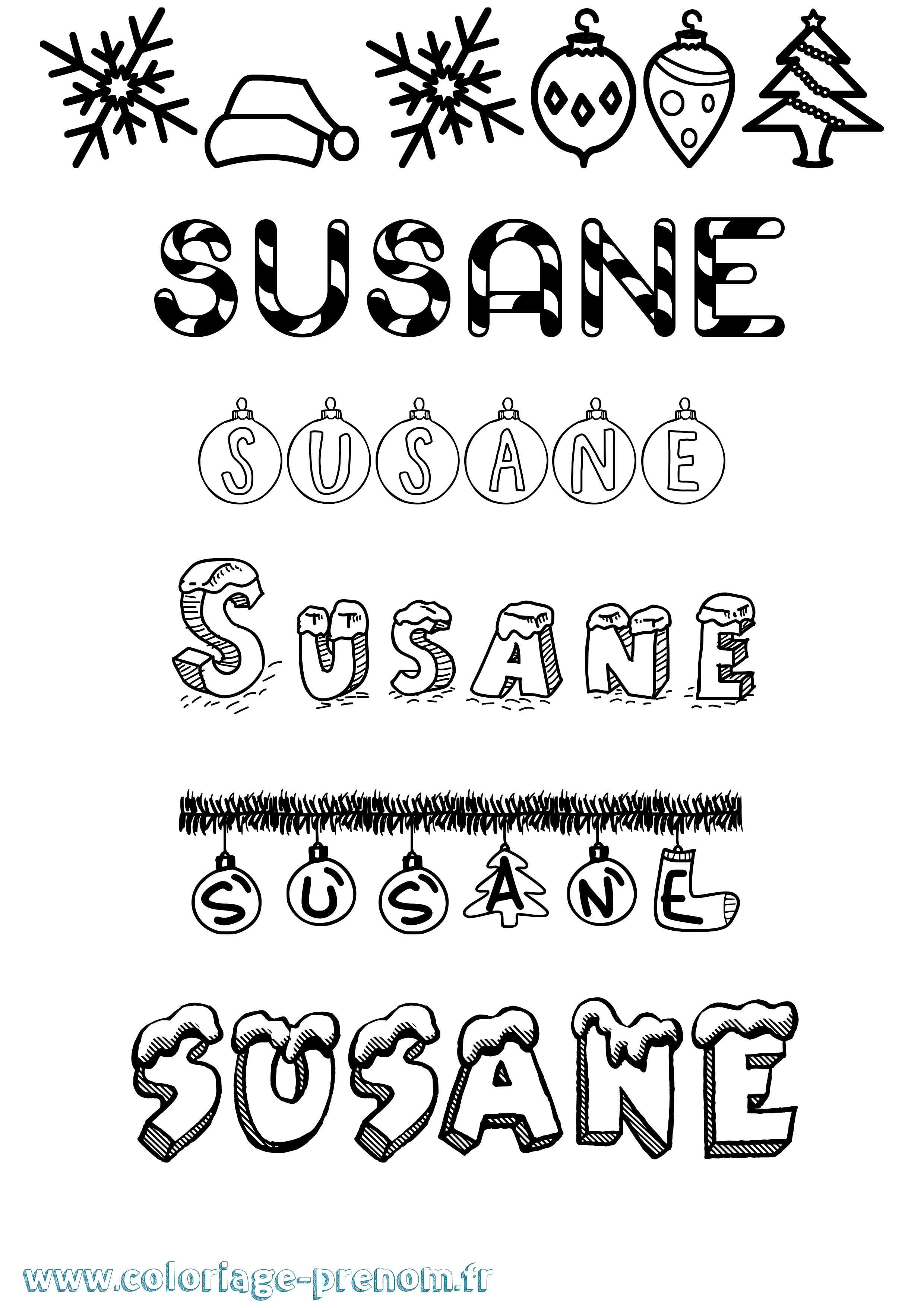 Coloriage prénom Susane Noël
