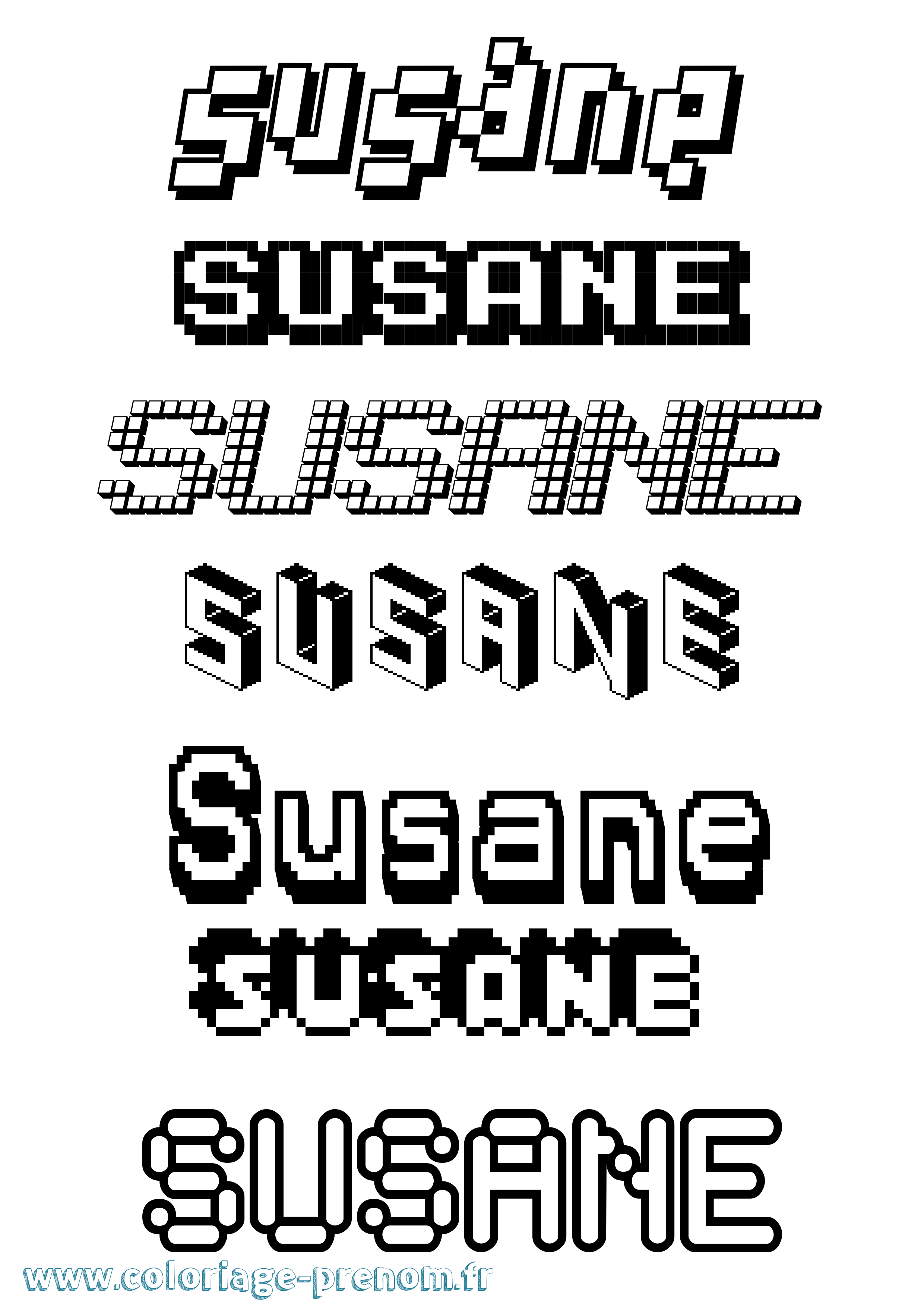 Coloriage prénom Susane Pixel