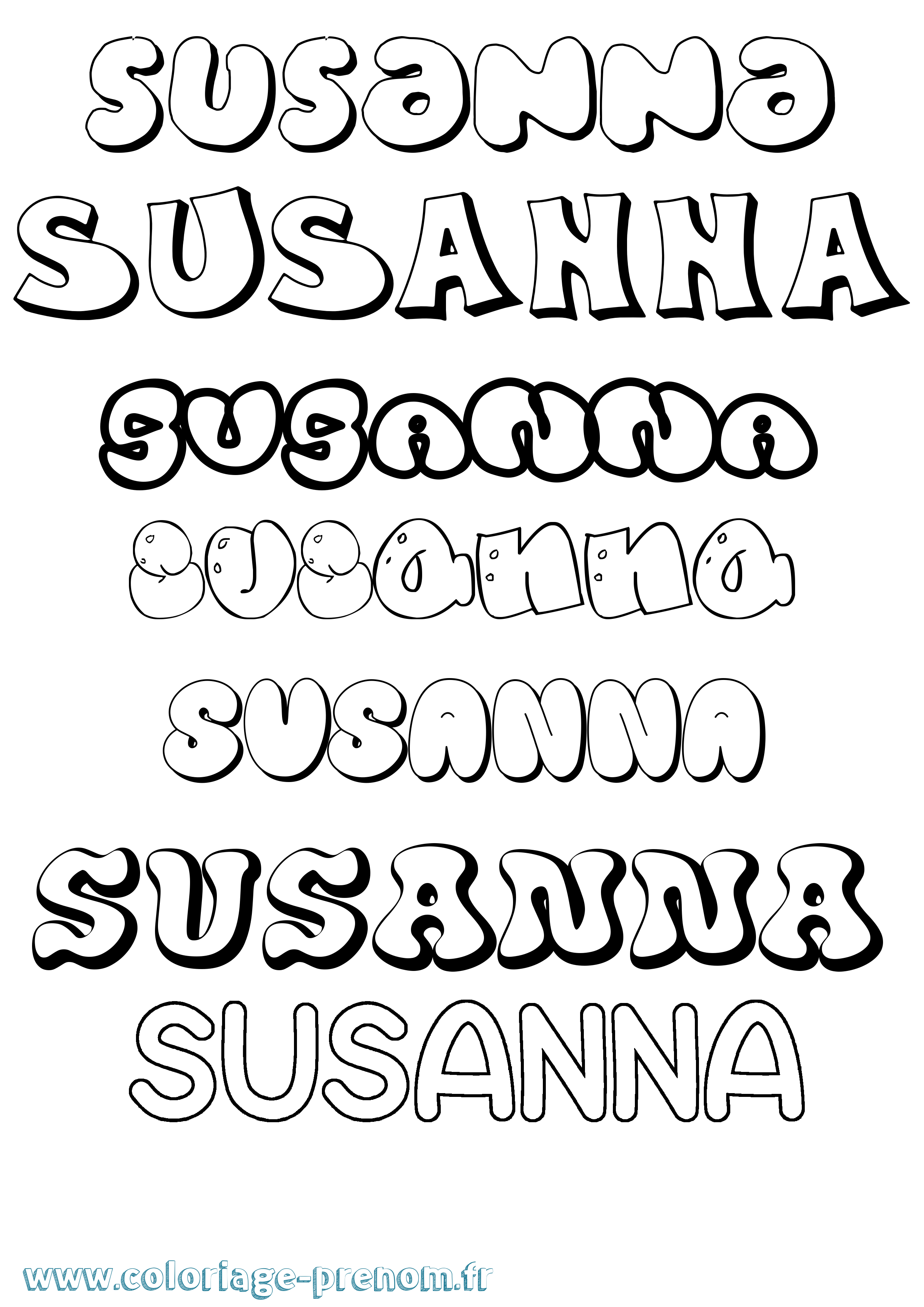 Coloriage prénom Susanna Bubble