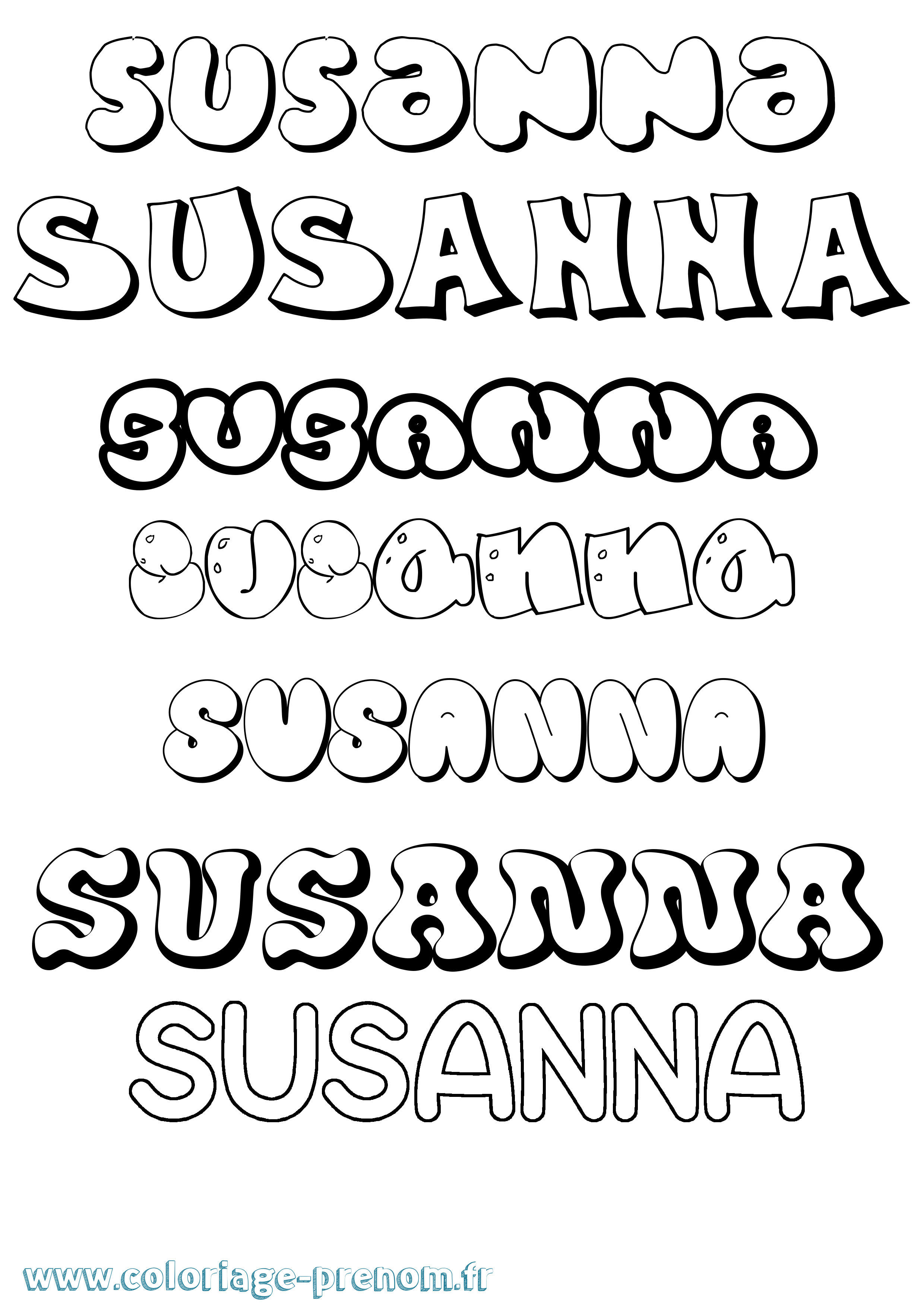 Coloriage Susanna Bubble Coloriage prénom Susanna Bubble