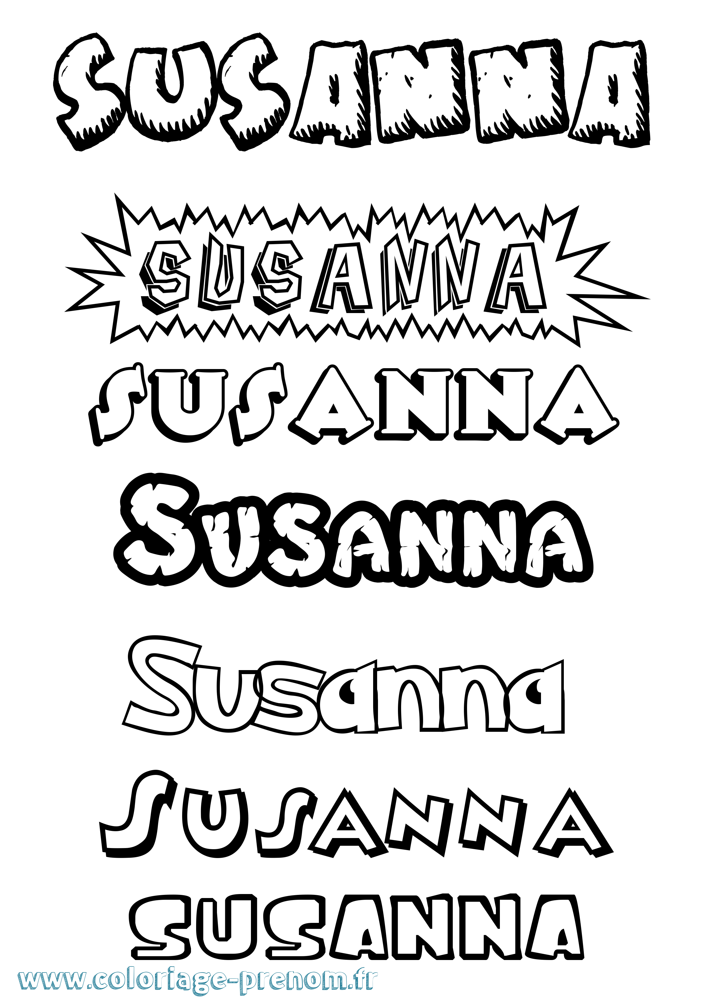 Coloriage Susanna Dessin Animé Coloriage prénom Susanna Dessin Animé