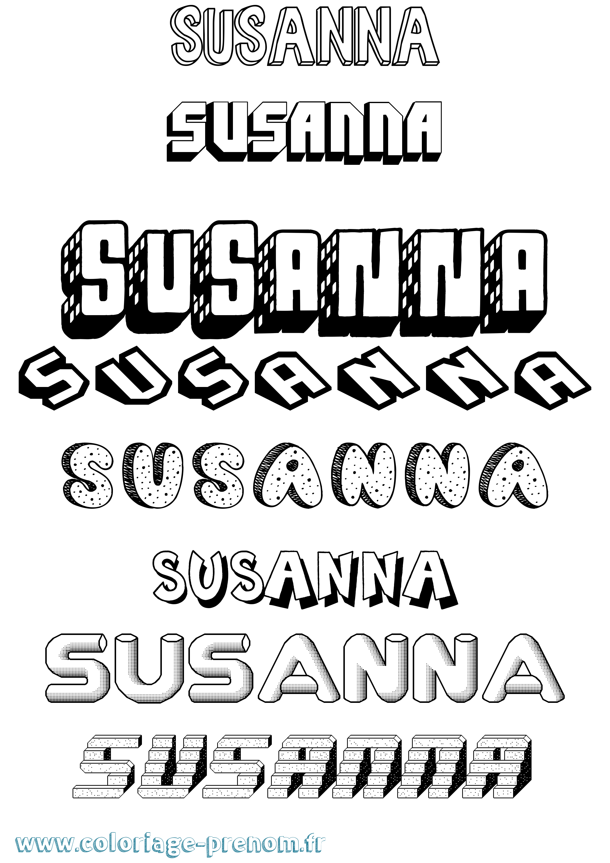 Coloriage prénom Susanna Effet 3D