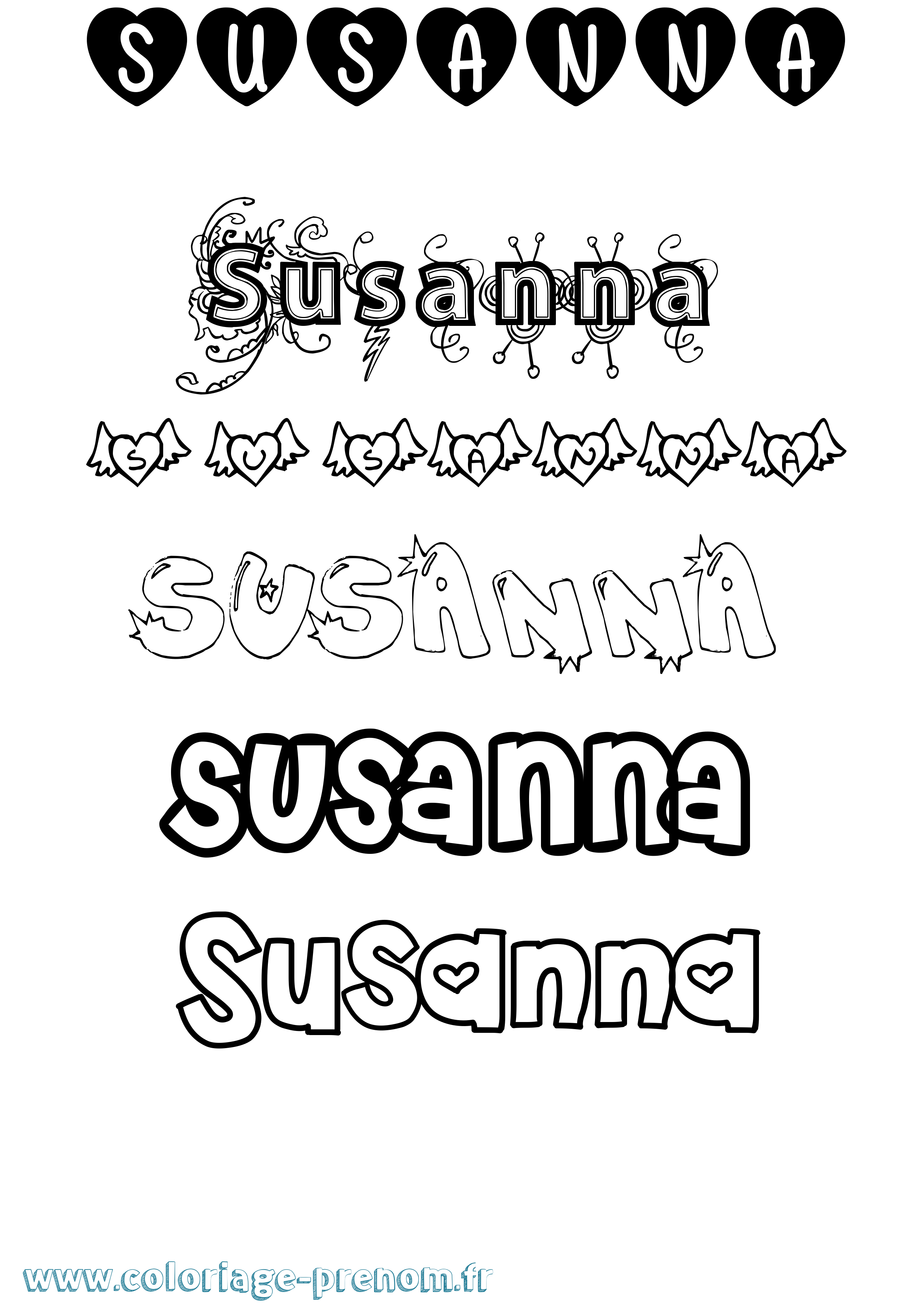 Coloriage Susanna Girly Coloriage prénom Susanna Girly
