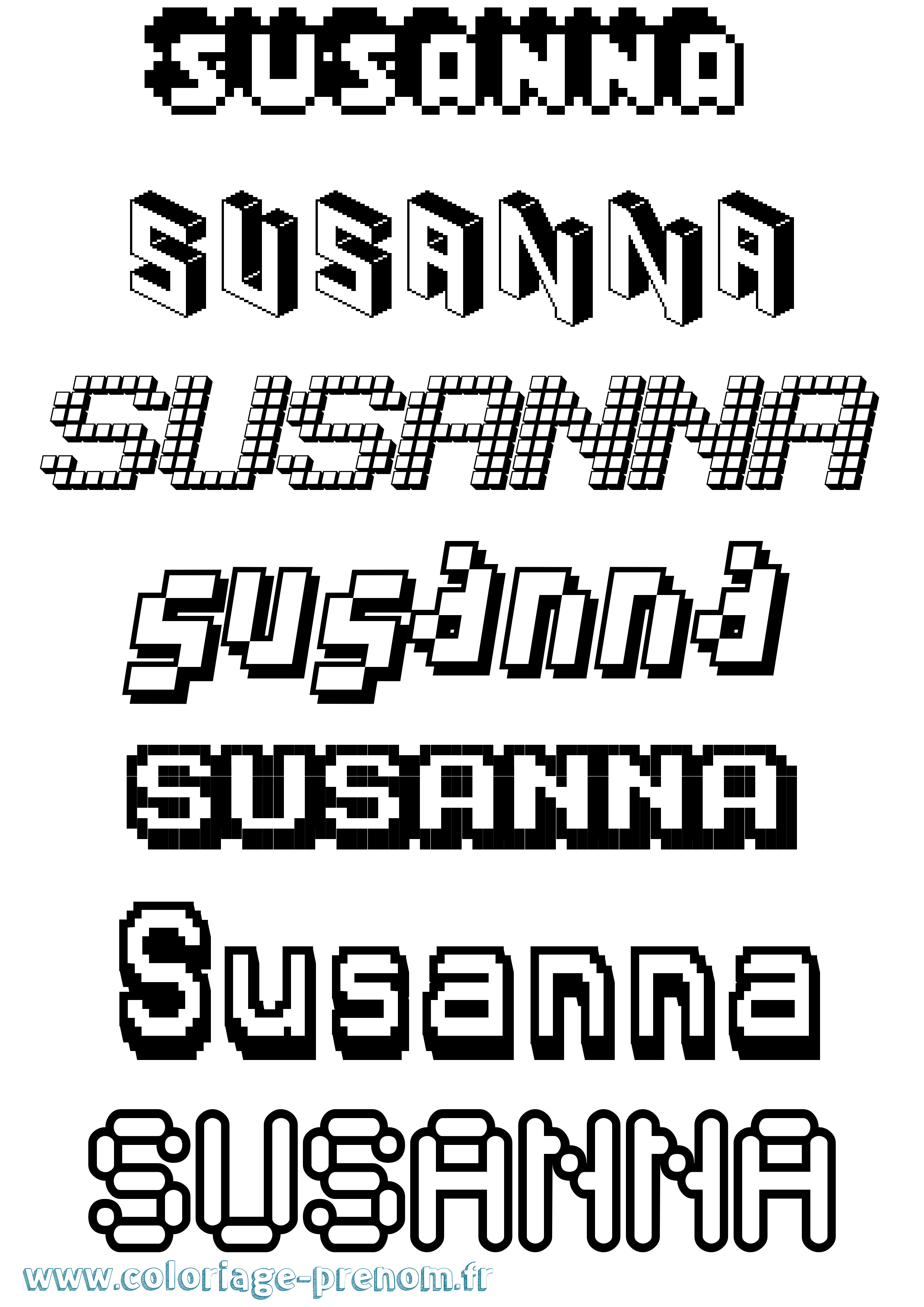 Coloriage prénom Susanna Pixel