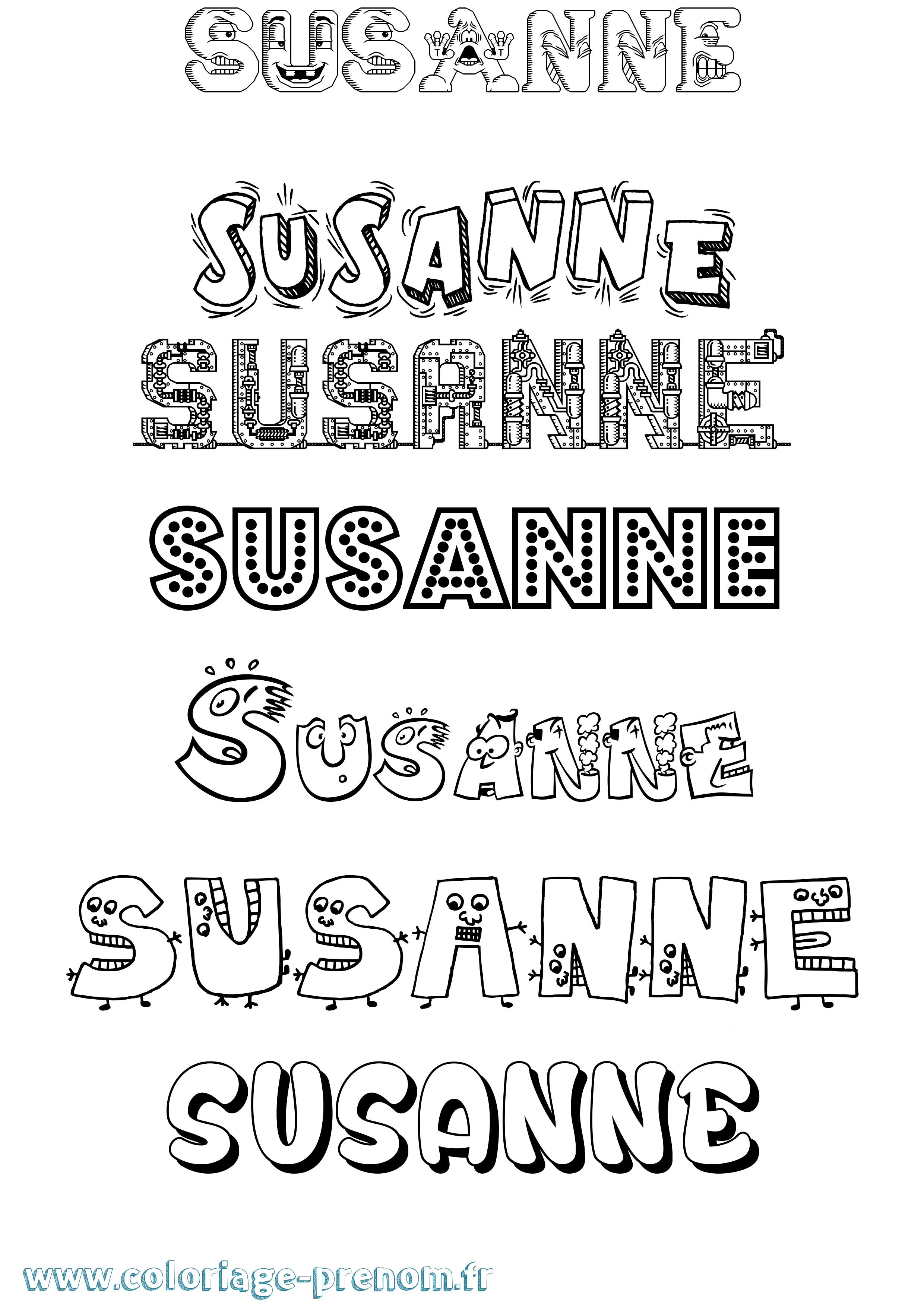 Coloriage prénom Susanne Fun