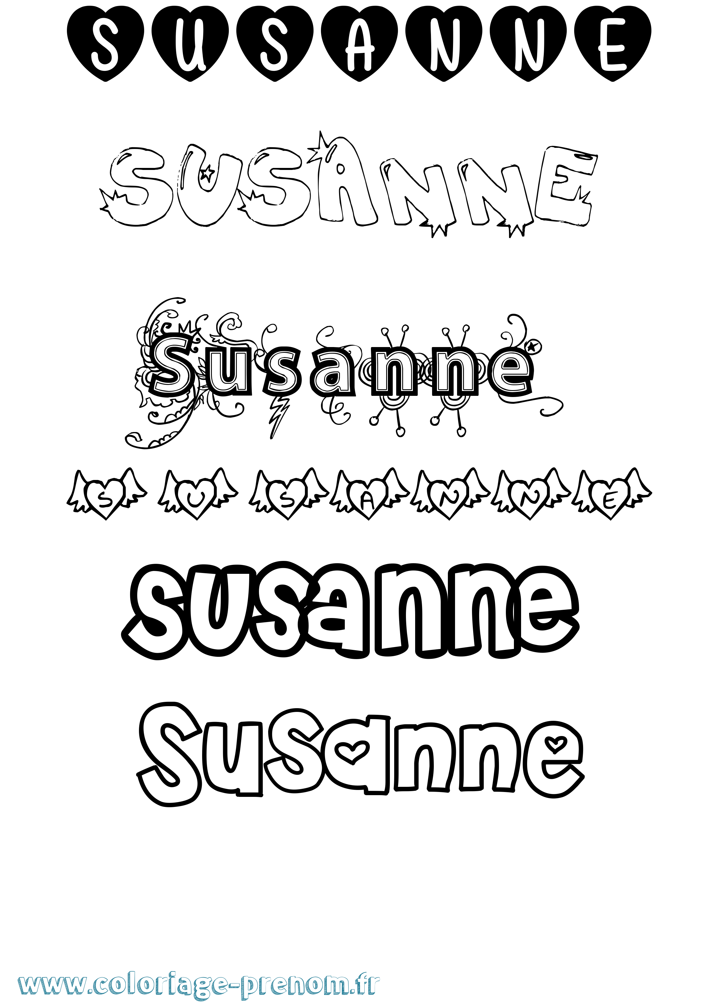 Coloriage prénom Susanne Girly