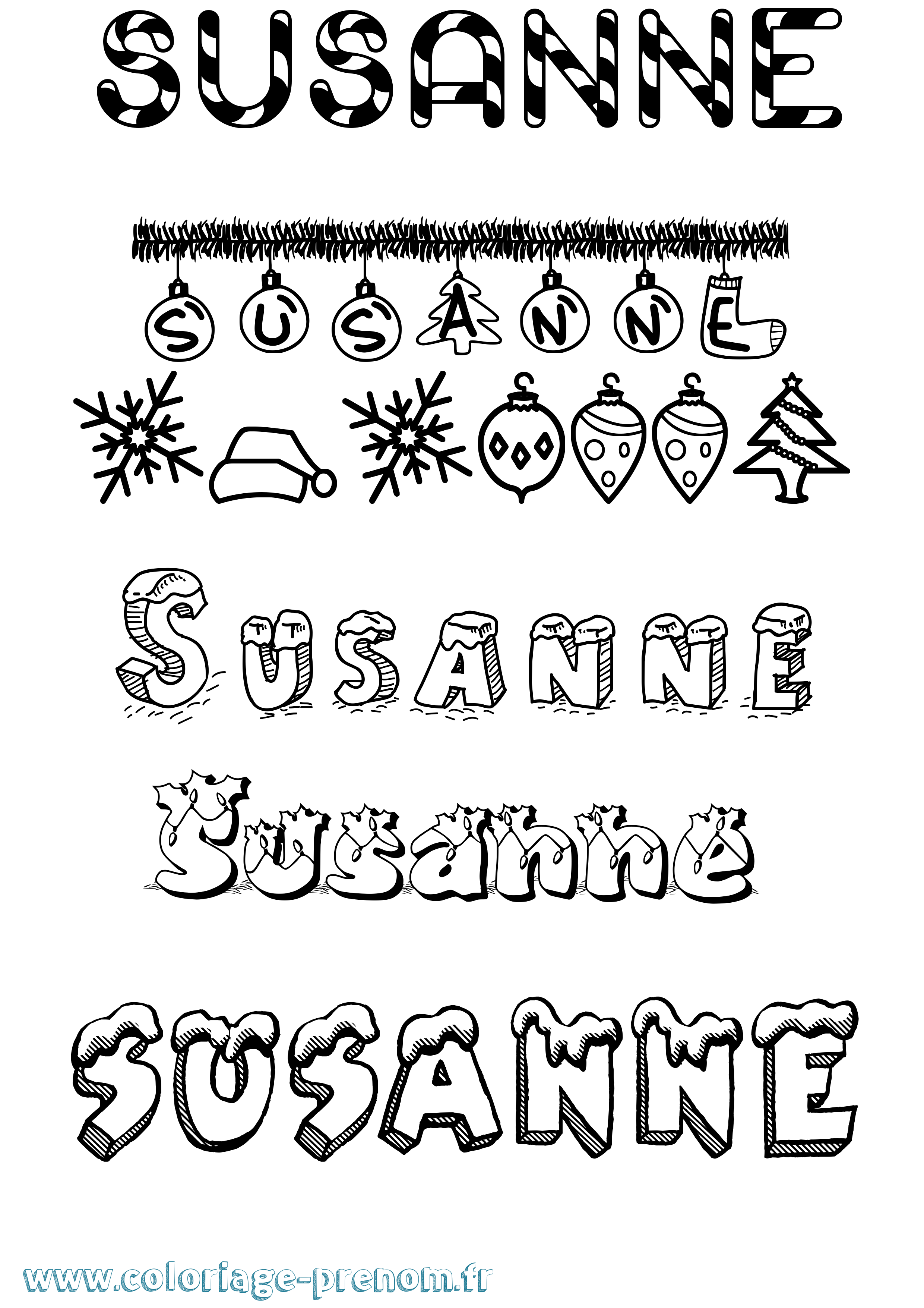 Coloriage prénom Susanne Noël