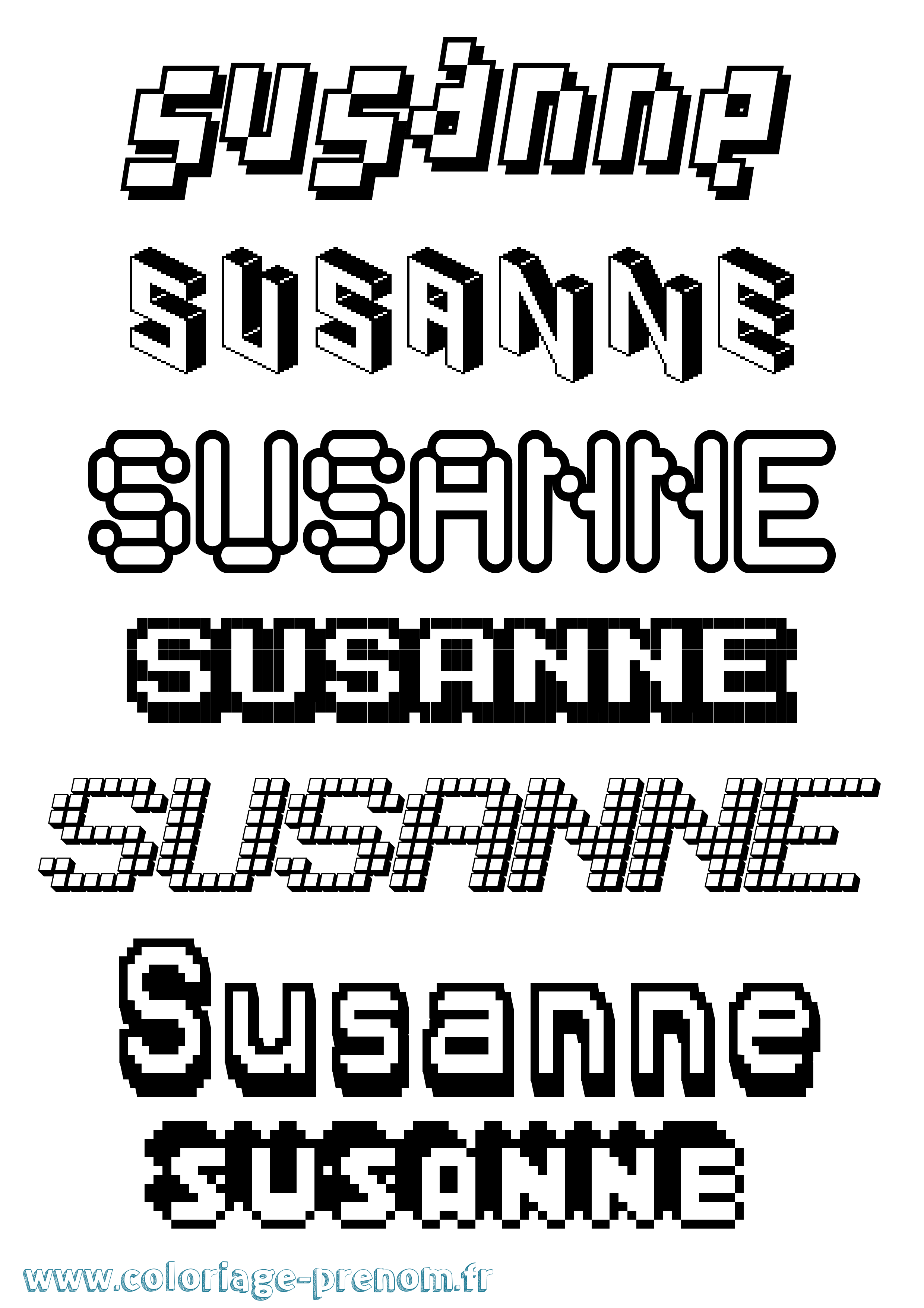 Coloriage prénom Susanne Pixel