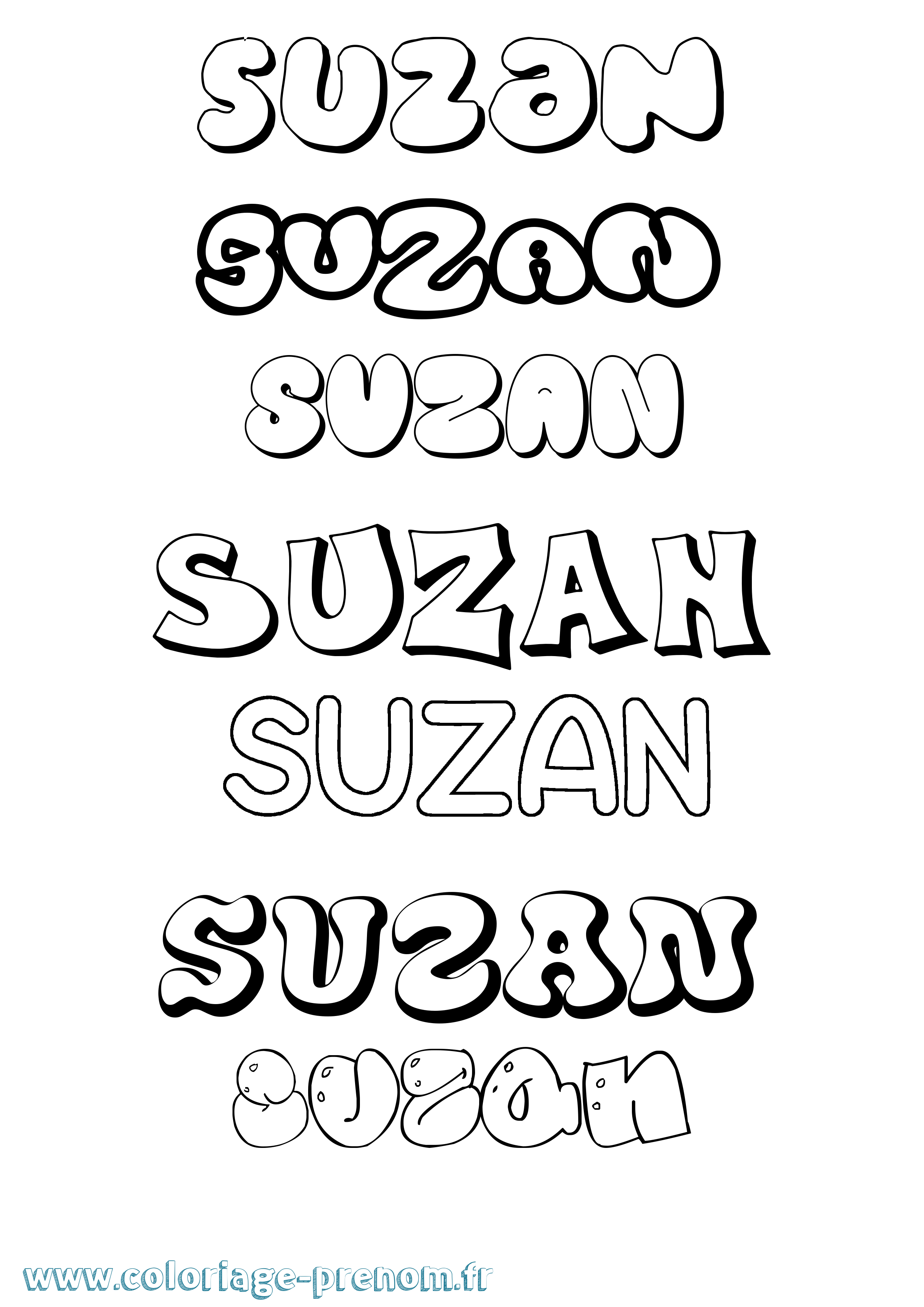 Coloriage prénom Suzan Bubble