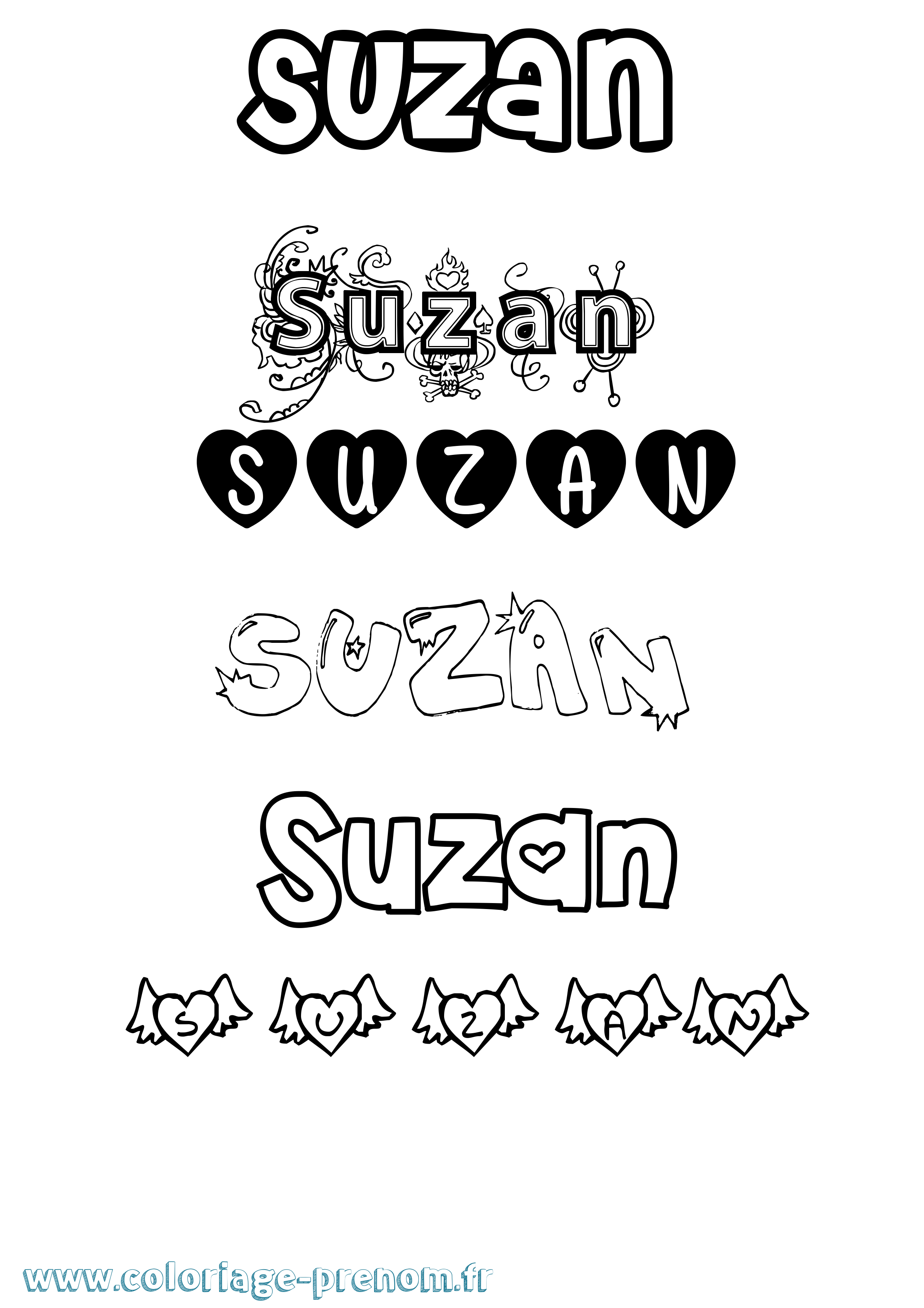 Coloriage prénom Suzan Girly