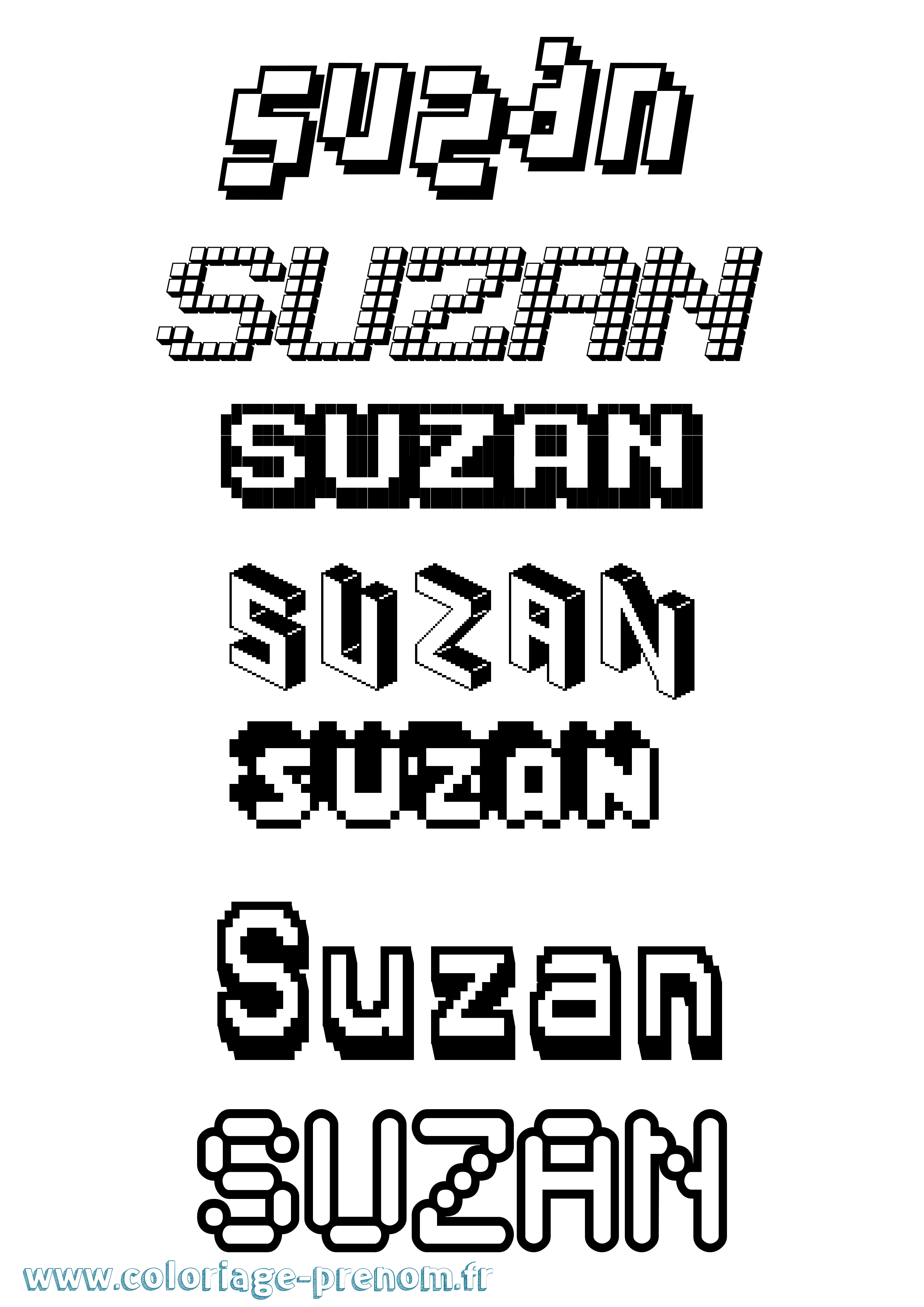 Coloriage prénom Suzan Pixel