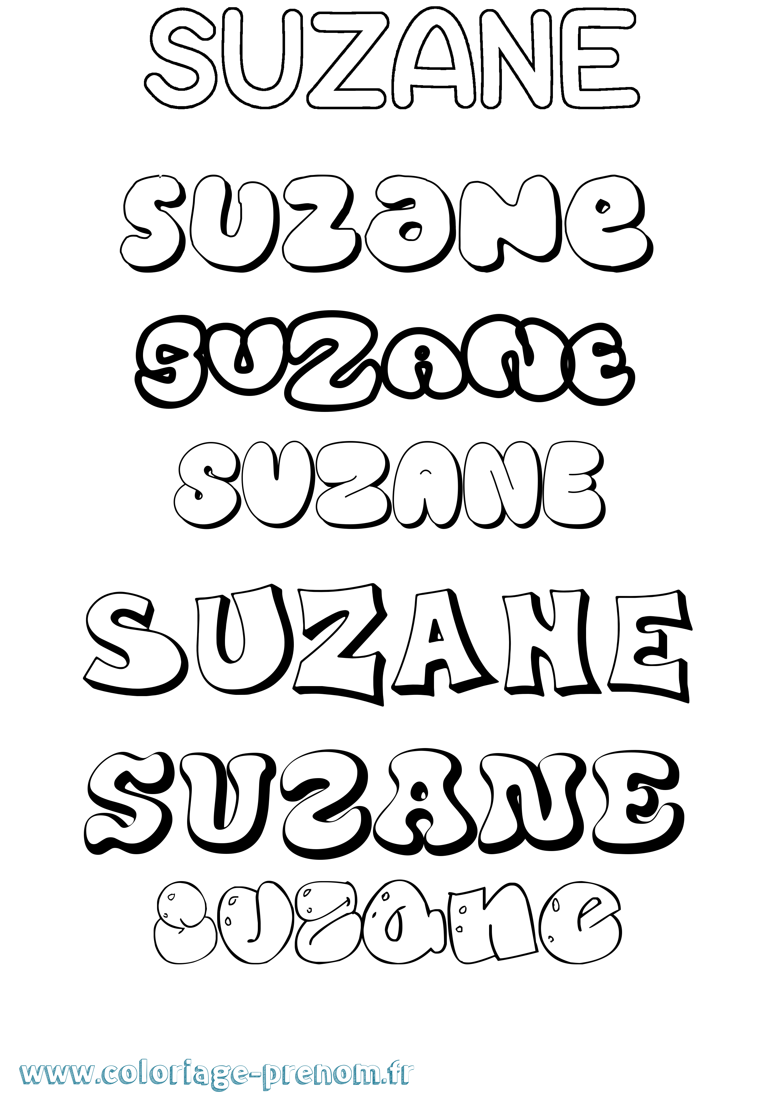 Coloriage prénom Suzane Bubble