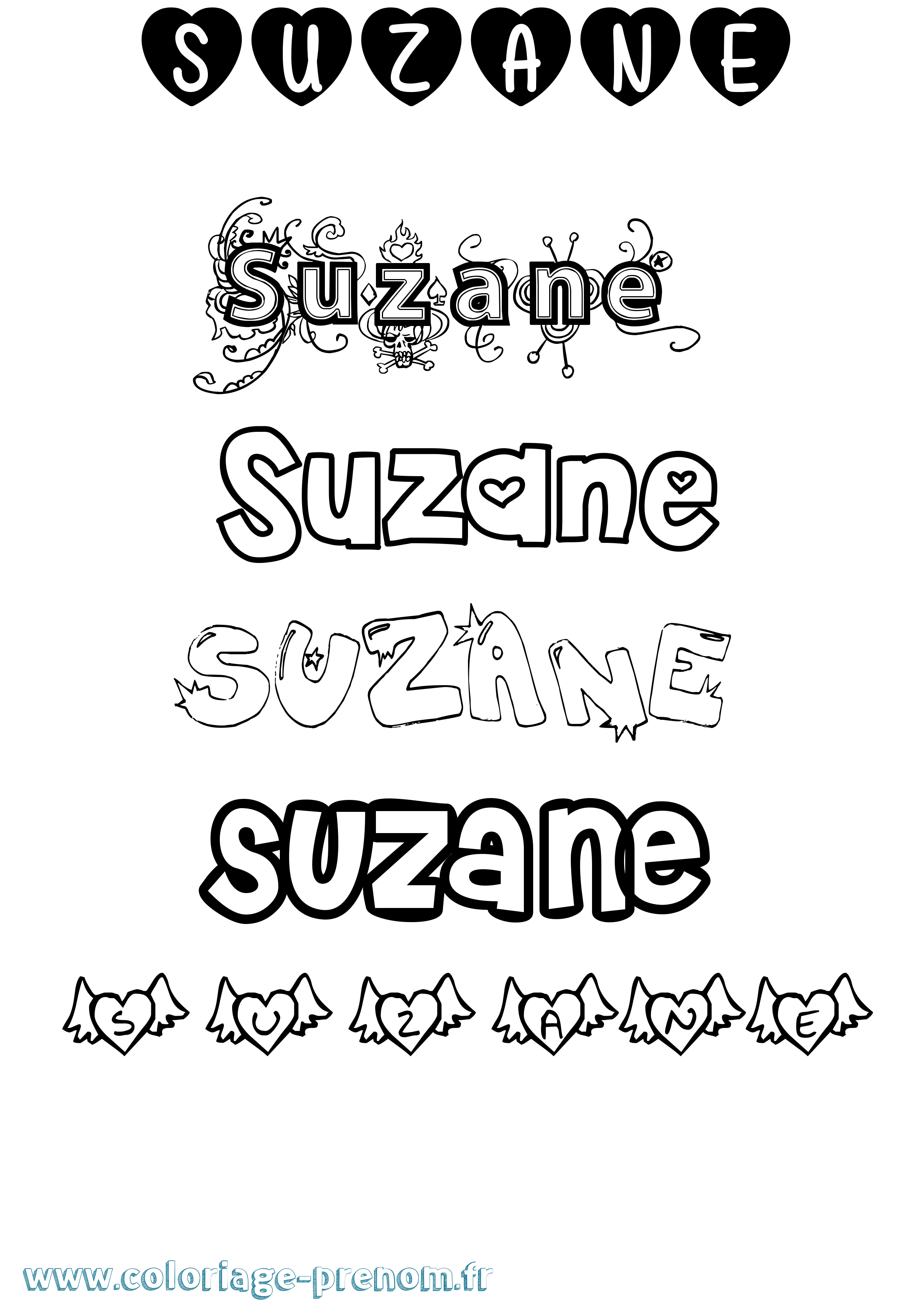 Coloriage prénom Suzane Girly