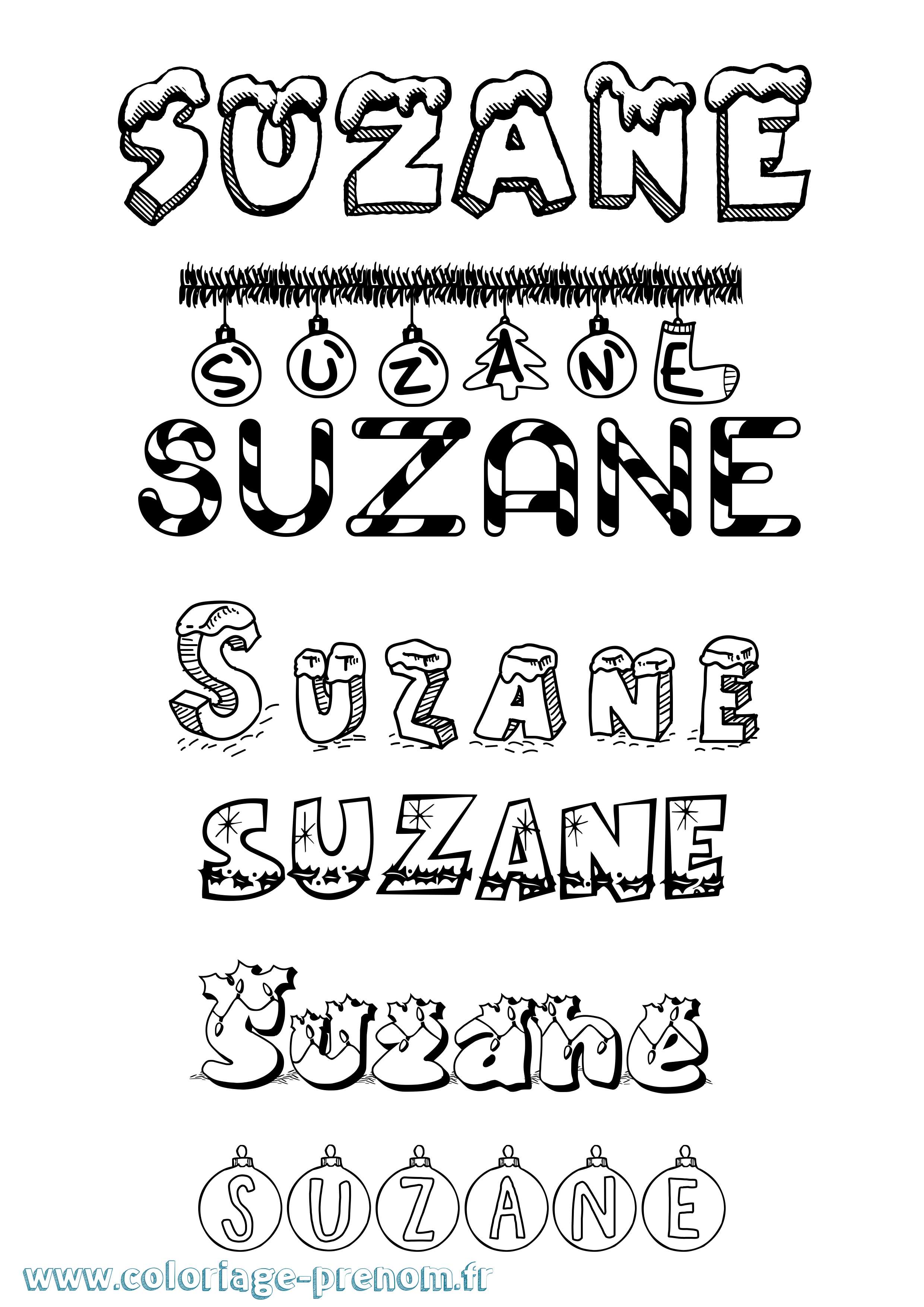 Coloriage prénom Suzane Noël