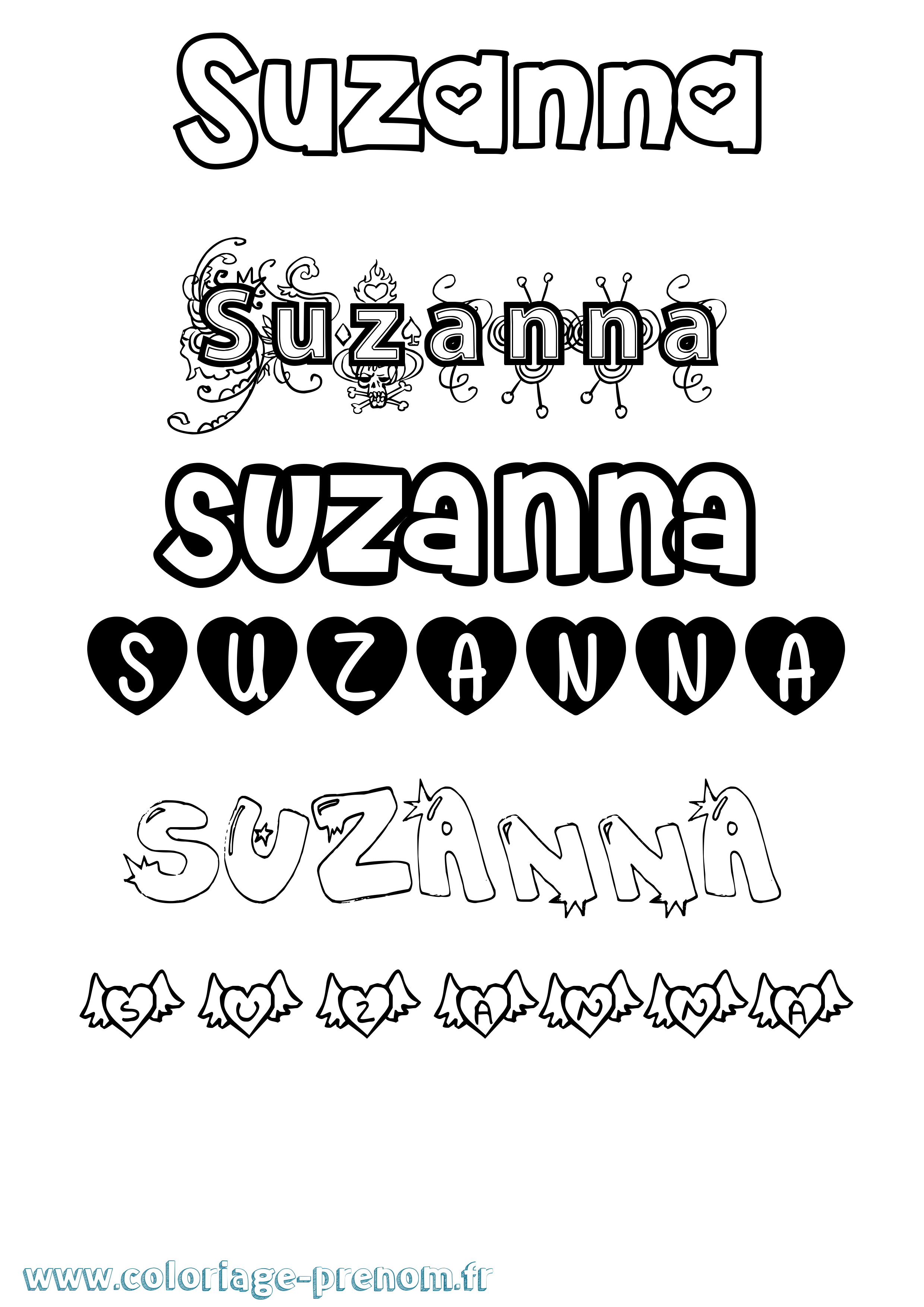 Coloriage prénom Suzanna Girly