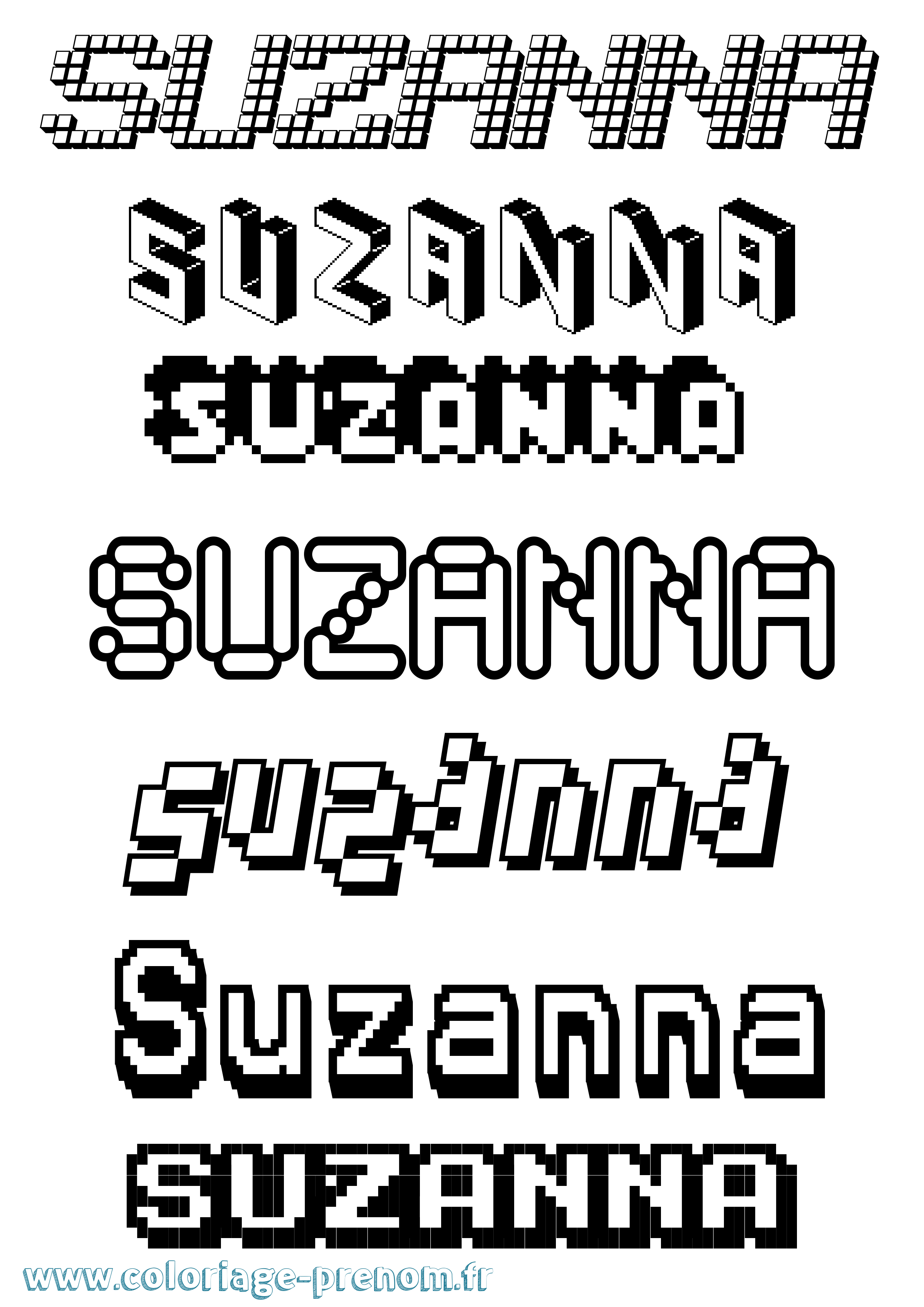 Coloriage prénom Suzanna Pixel