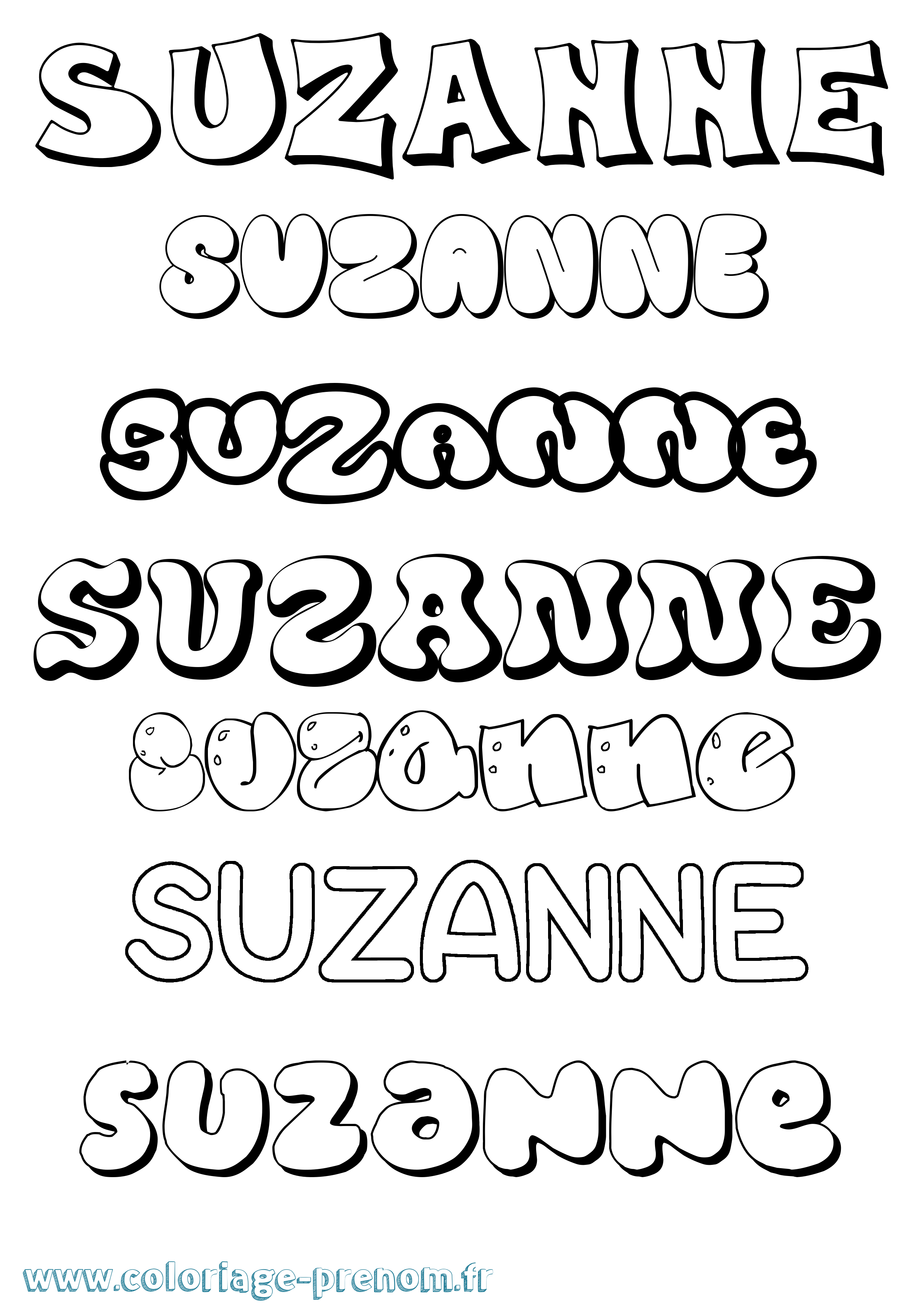Coloriage prénom Suzanne Bubble