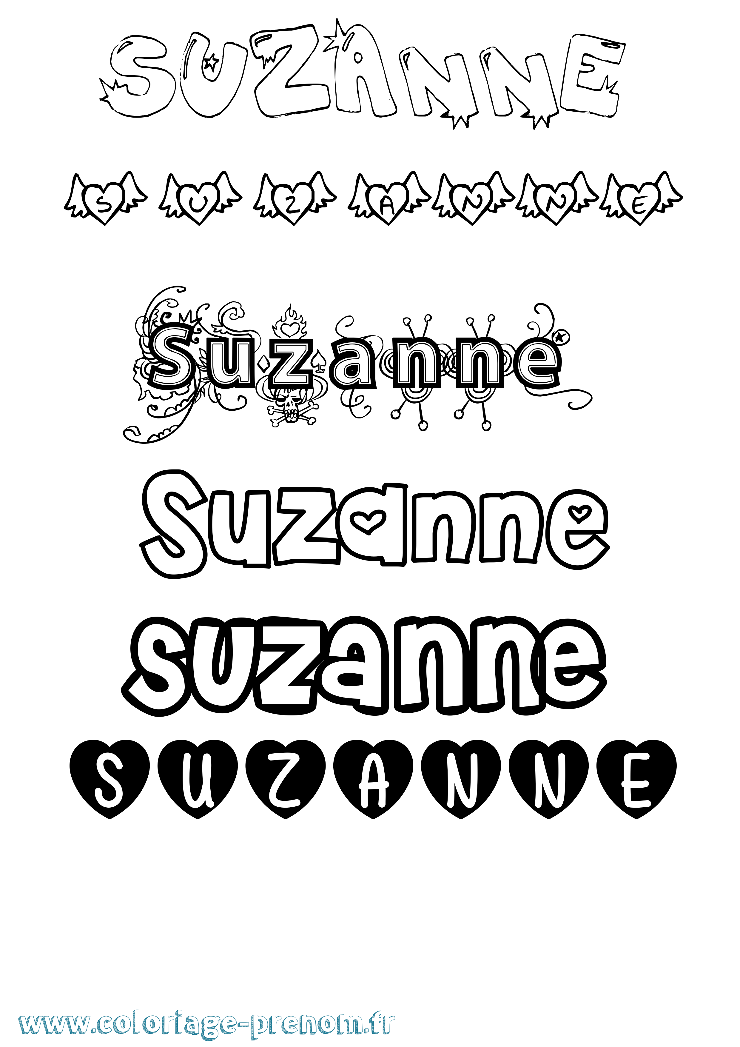Coloriage prénom Suzanne Girly