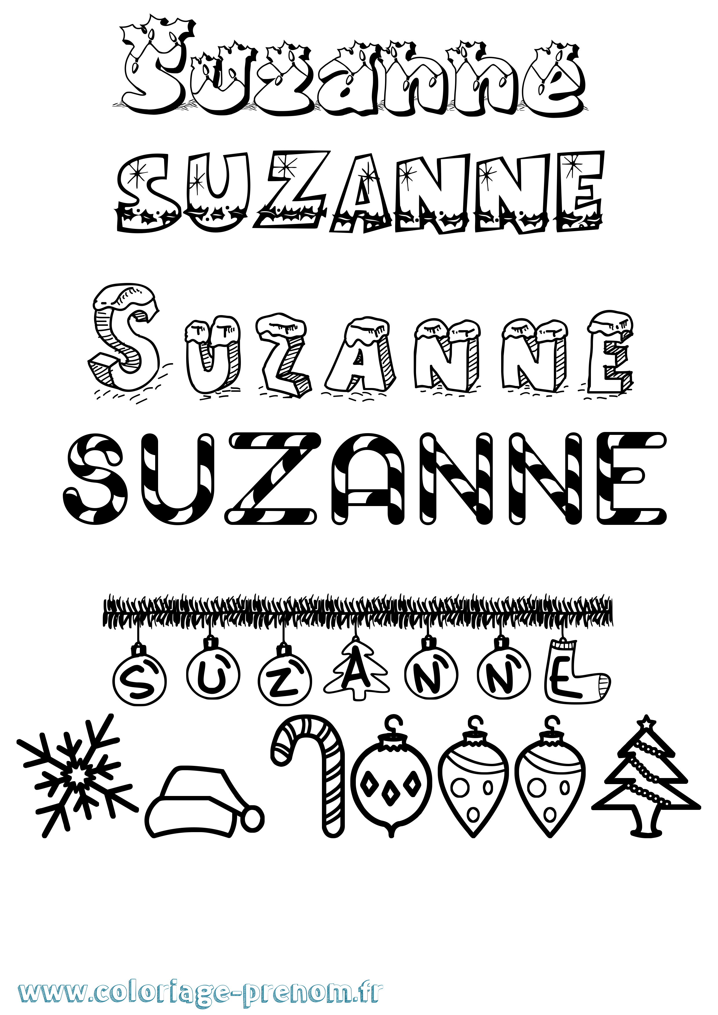 Coloriage prénom Suzanne Noël