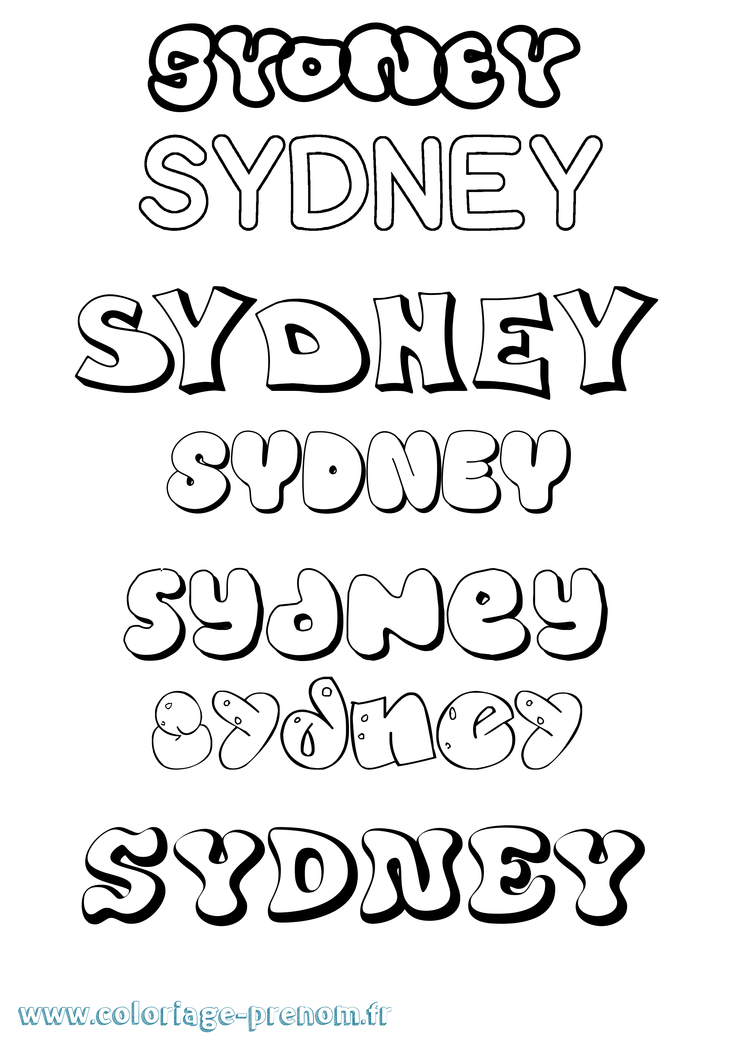 Coloriage prénom Sydney Bubble