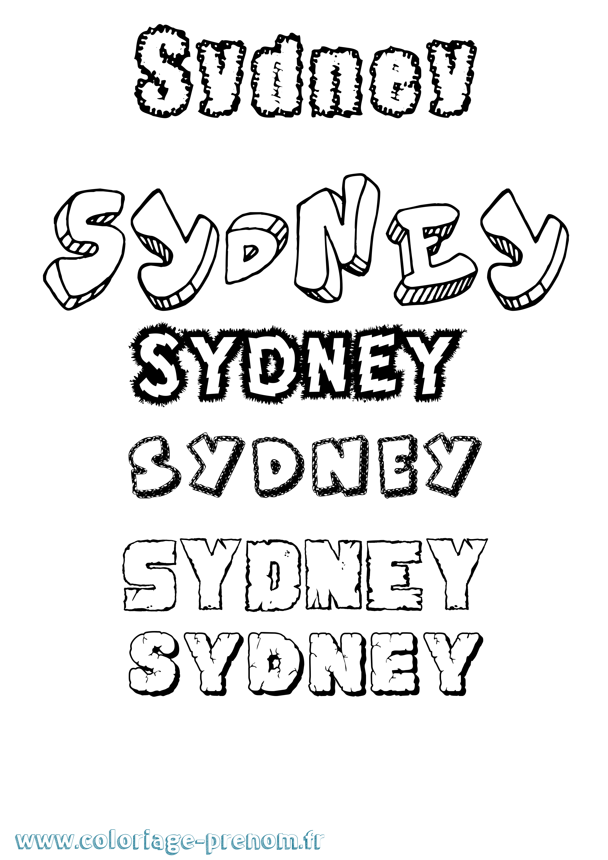 Coloriage prénom Sydney Destructuré