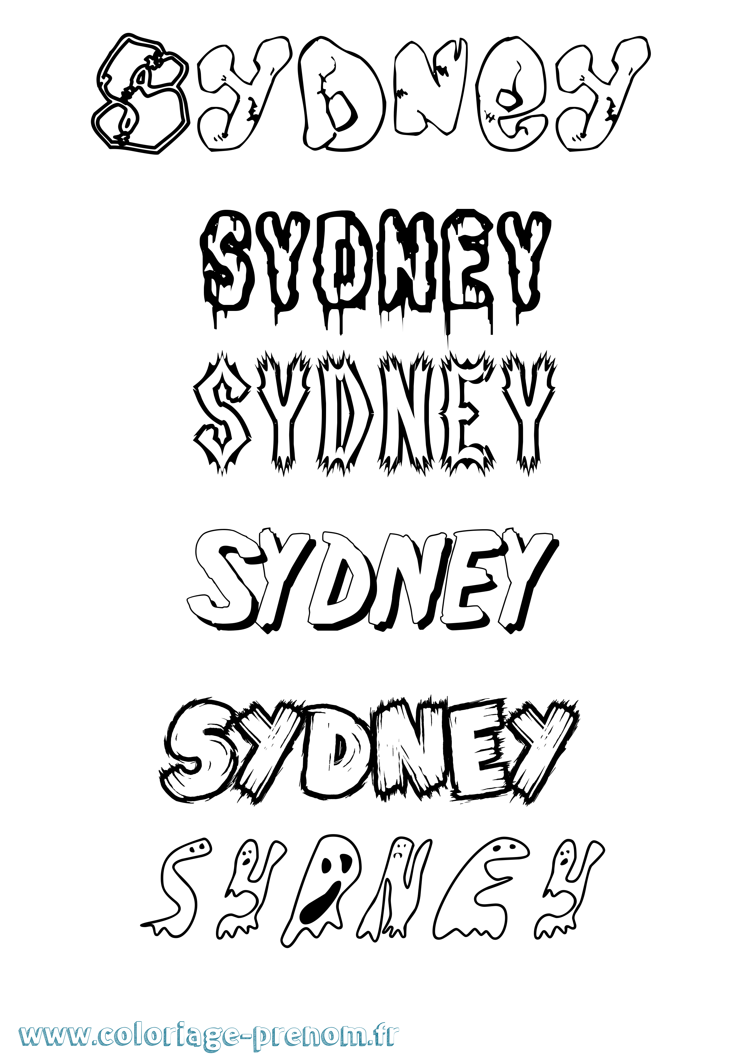 Coloriage prénom Sydney Frisson