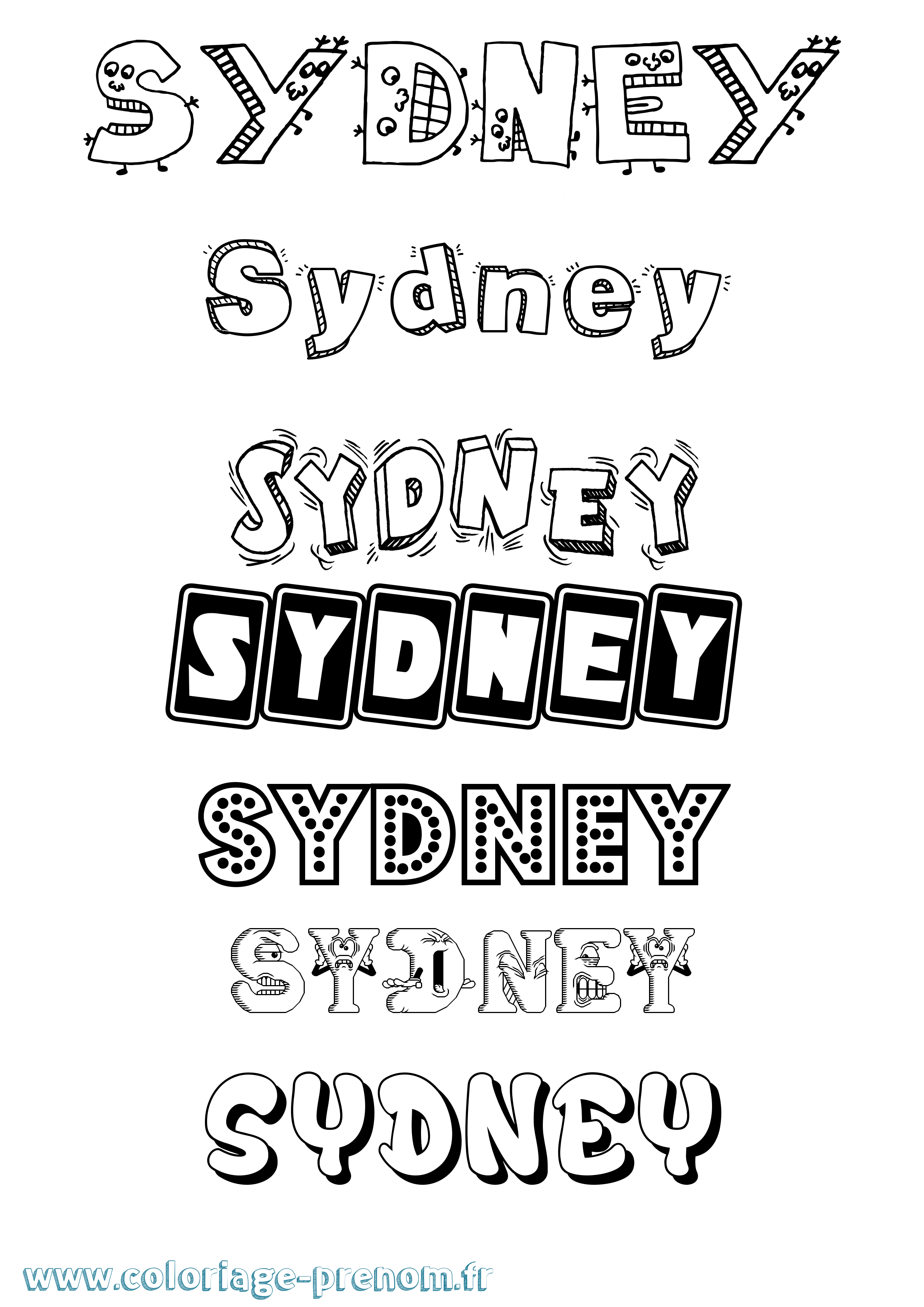 Coloriage prénom Sydney Fun