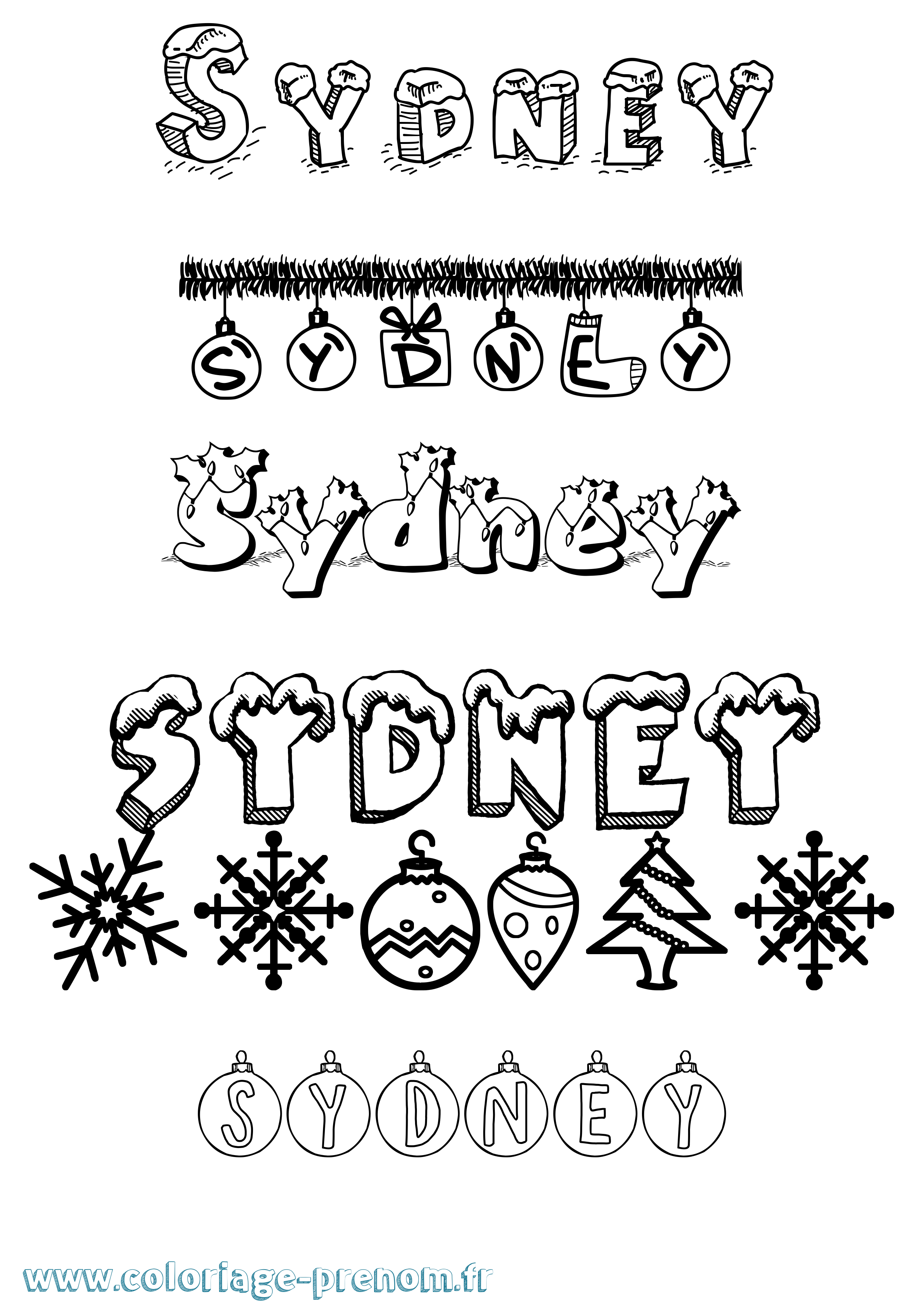 Coloriage prénom Sydney Noël